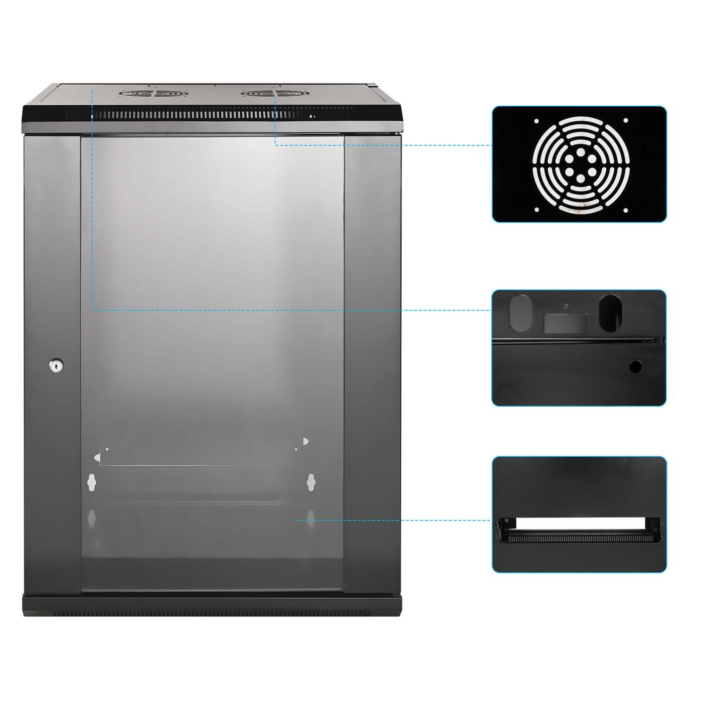 19" Wandverteiler, 15 HE, 770 (H) x 570 (B) x 450 (T) mm, schwarz Image 6