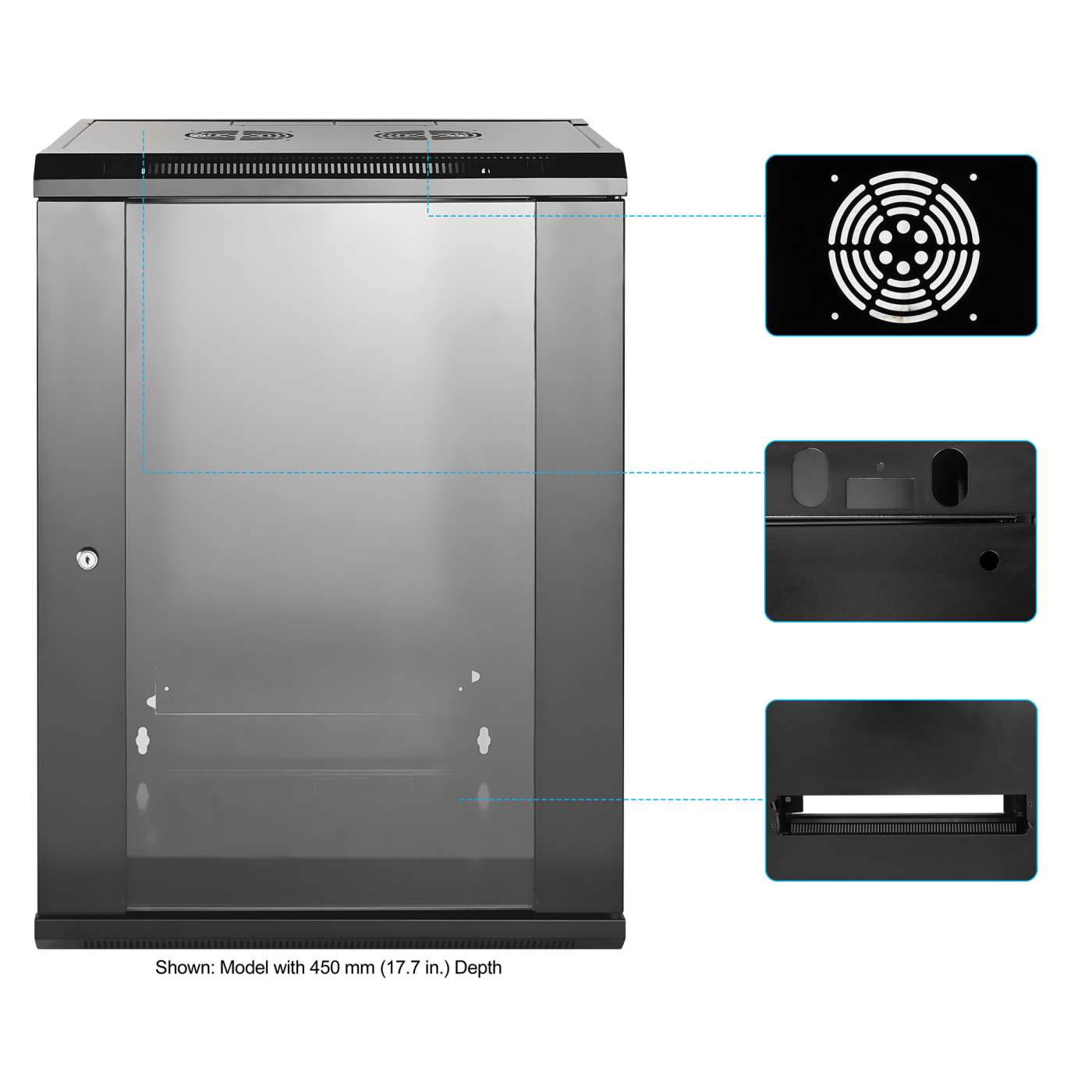 19" Wandverteiler, 15 HE, 770 (H) x 570 (B) x 600 (T) mm, schwarz Image 7