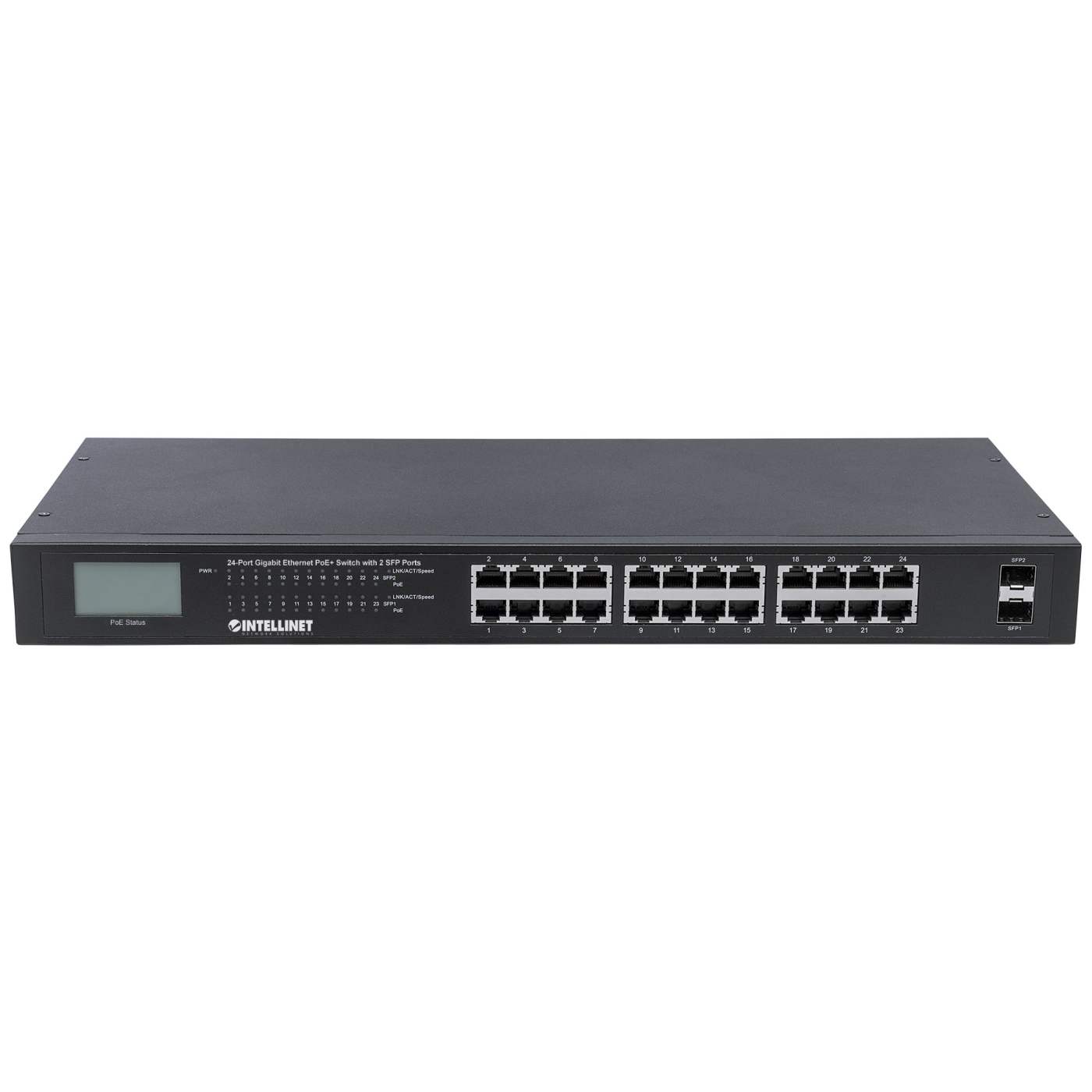 24-Port Gigabit Ethernet PoE+ Switch mit 2 SFP-Ports und LCD-Anzeige Image 4