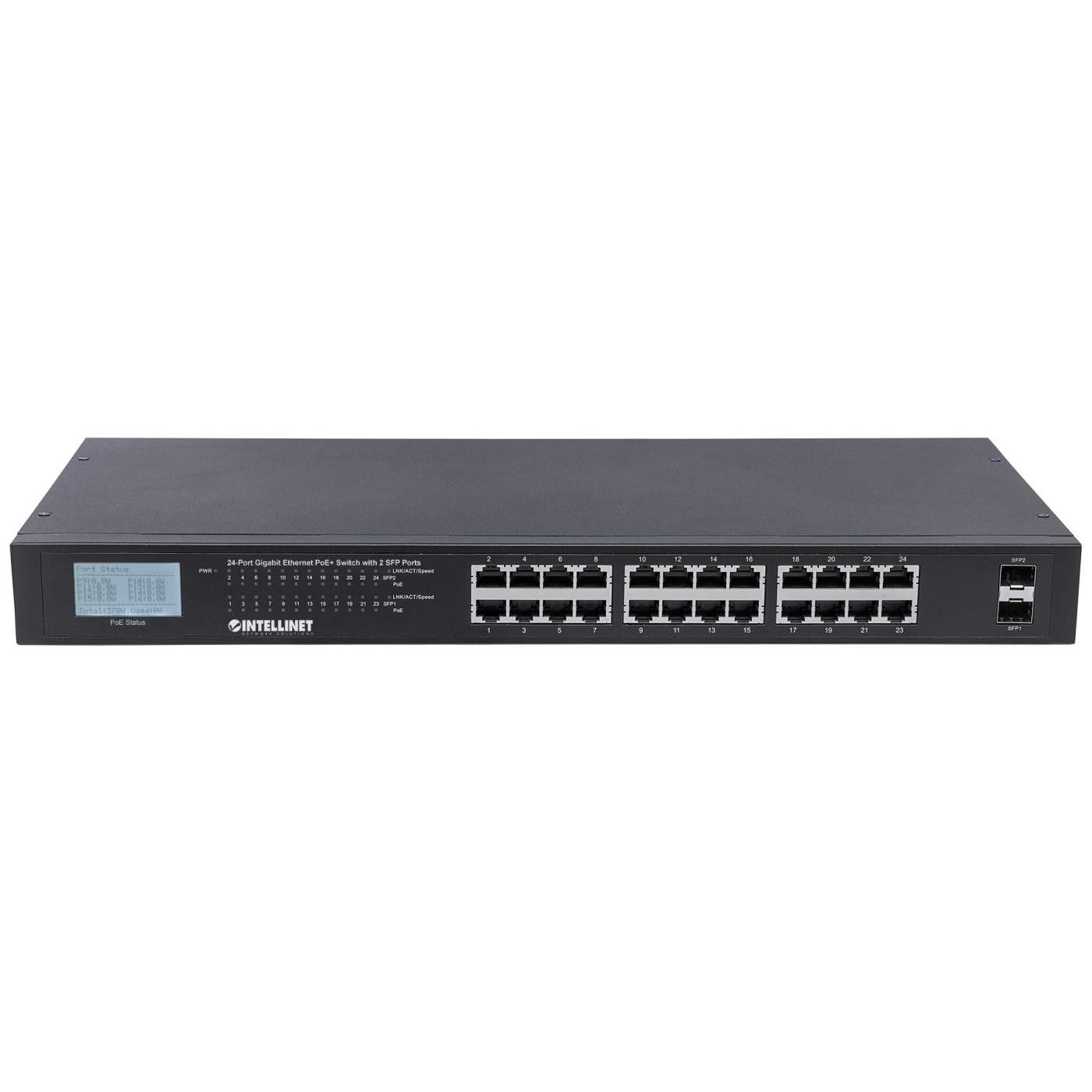 24-Port Gigabit Ethernet PoE+ Switch mit 2 SFP-Ports und LCD-Anzeige Image 7