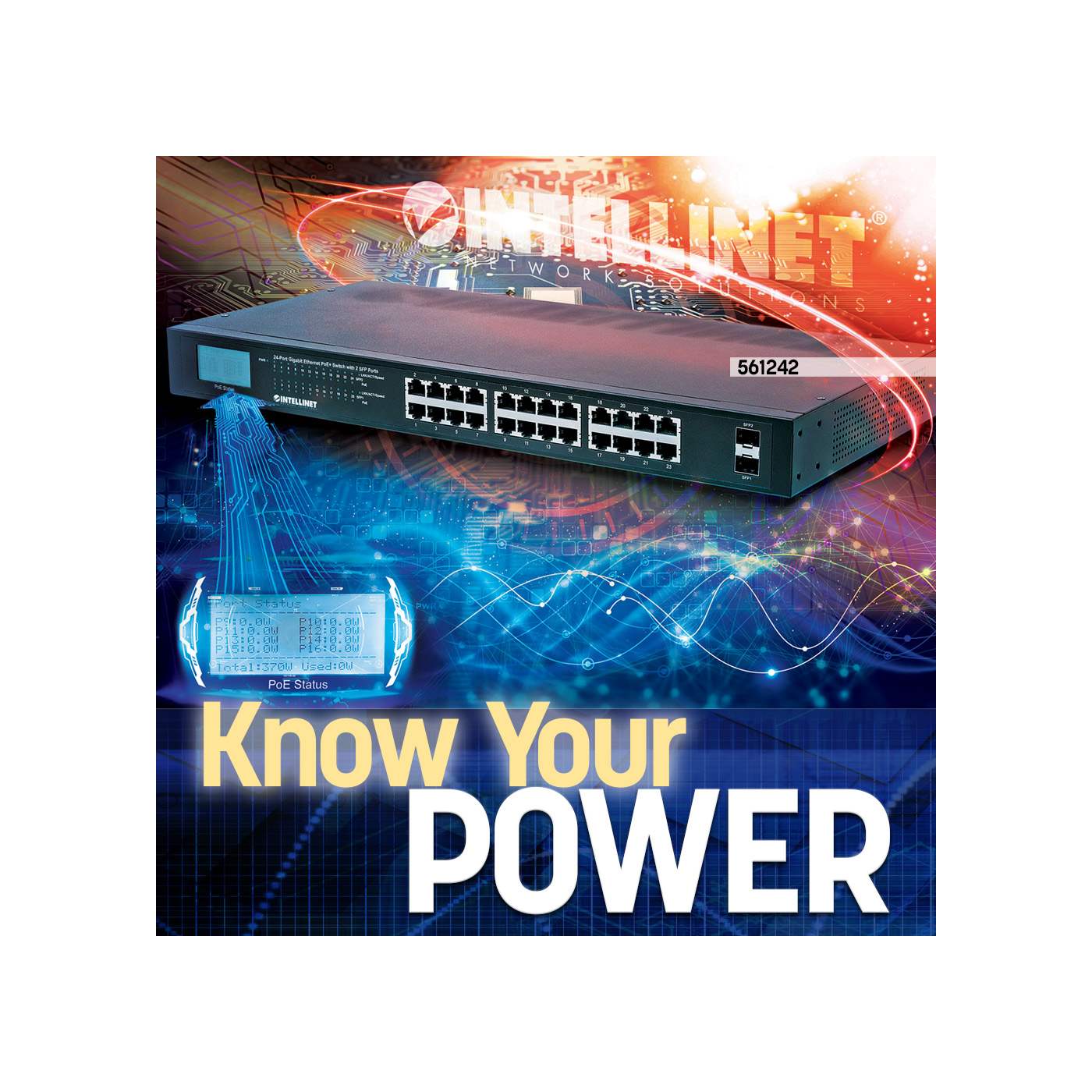 24-Port Gigabit Ethernet PoE+ Switch mit 2 SFP-Ports und LCD-Anzeige Image 8