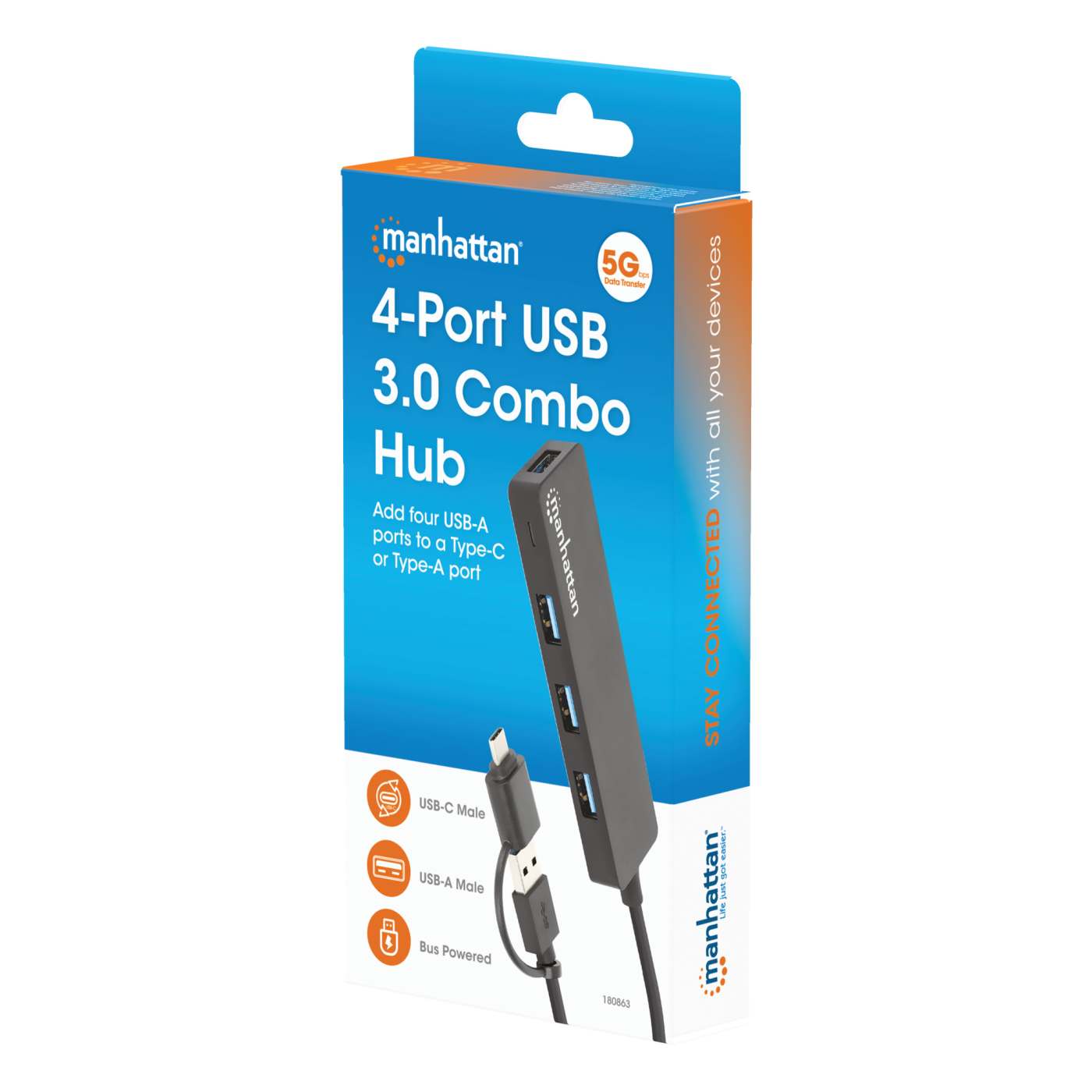 4-Port USB 3.0 Typ-C / Typ-A Kombo-Hub Packaging Image 2