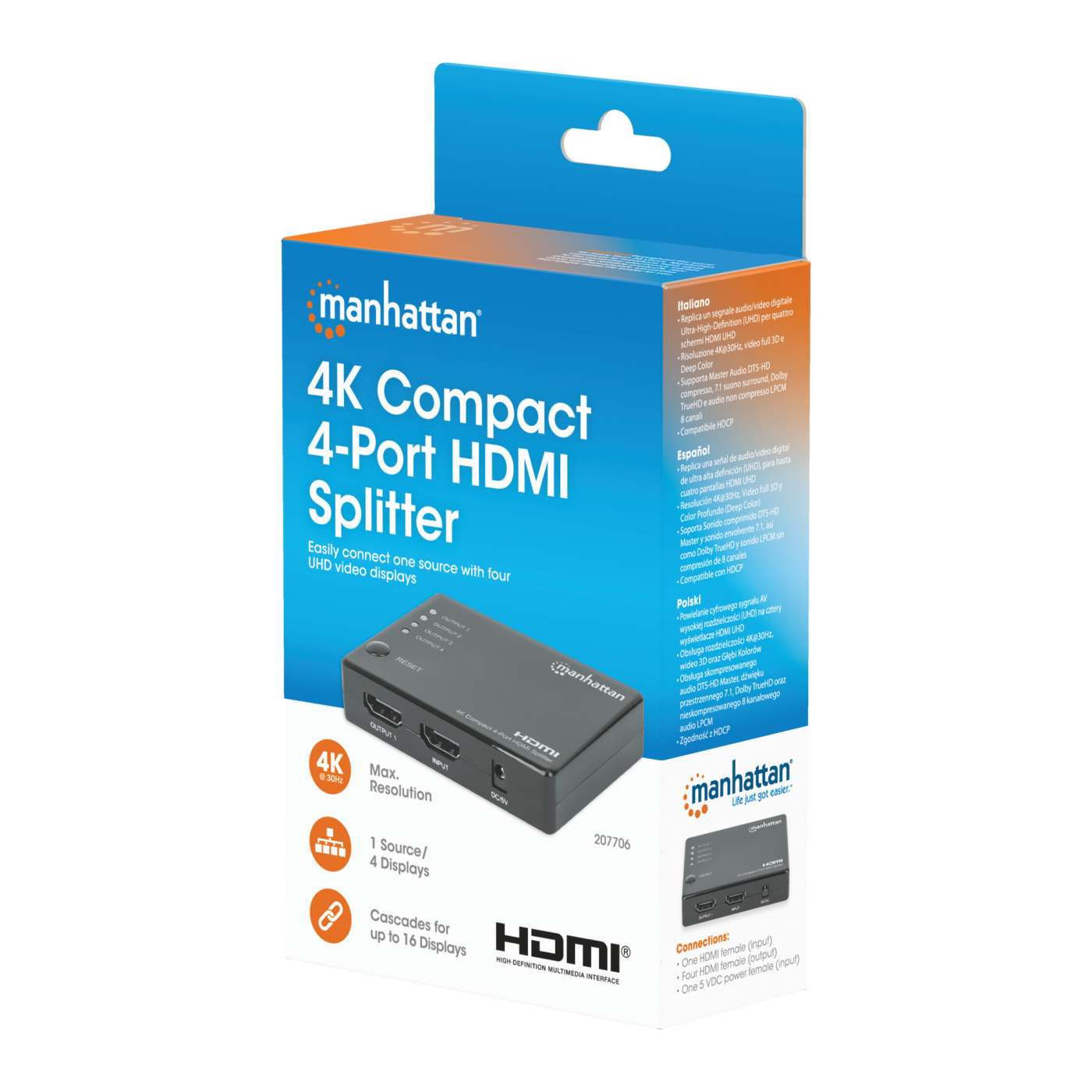 4K kompakter 4-Port HDMI-Splitter Packaging Image 2