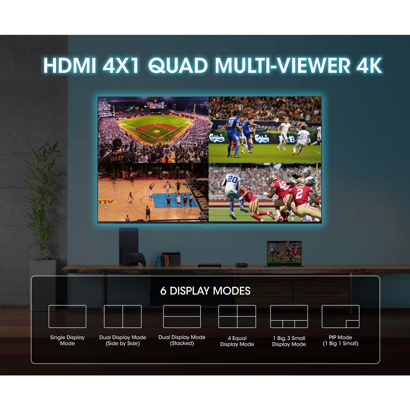4K@30Hz 4-Port HDMI Multiviewer Switch Image 3