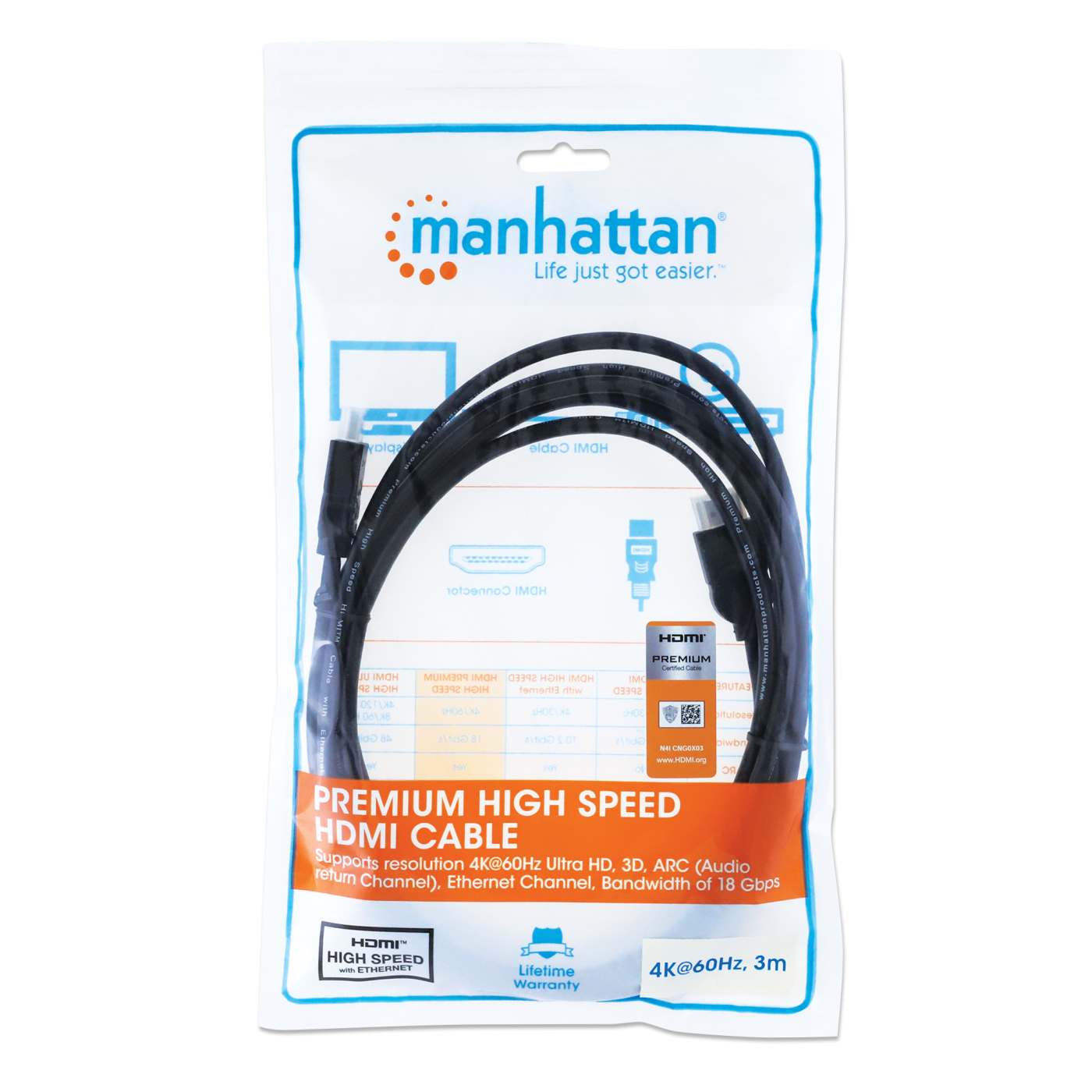 Zertifiziertes Premium High Speed HDMI-Kabel mit Ethernet-Kanal, 3 m Packaging Image 2