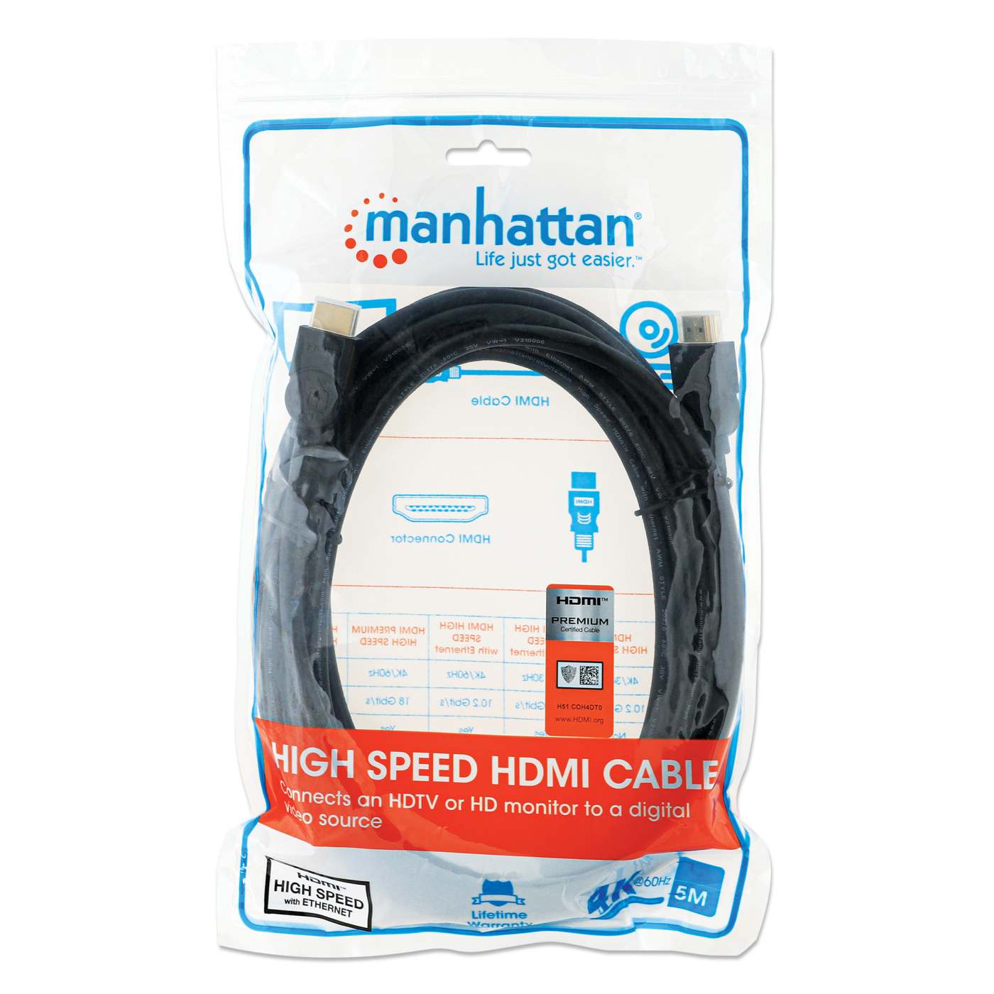 Zertifiziertes Premium High Speed HDMI-Kabel mit Ethernet-Kanal, 5 m Packaging Image 2