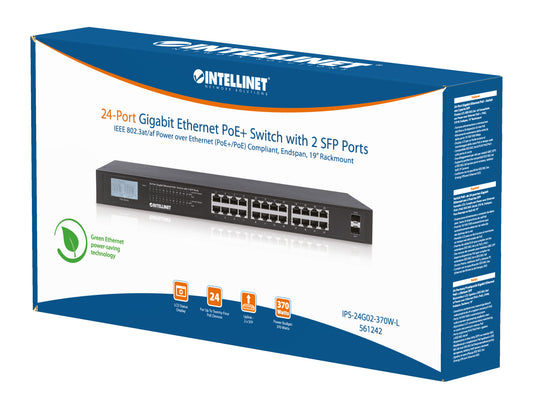 24-Port Gigabit Ethernet PoE+ Switch mit 2 SFP-Ports und LCD-Anzeige Packaging Image 2