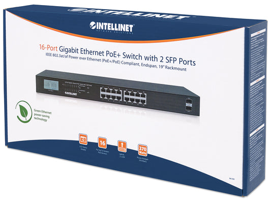 16-Port Gigabit Ethernet PoE+ Switch mit 2 SFP-Ports und LCD-Anzeige Packaging Image 2