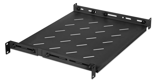 19" Fachboden mit variablen Schienen zur Festmontage, 1 HE, 350 mm Tiefe, schwarz Image 2