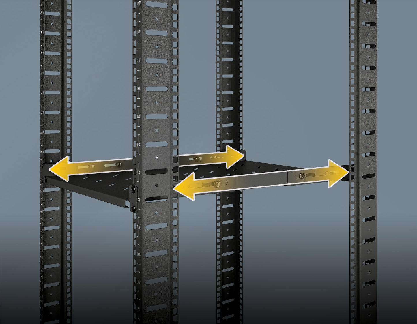19" Fachboden mit variablen Schienen zur Festmontage, 1 HE, 350 mm Tiefe, schwarz Image 5