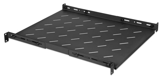 19" Fachboden mit variablen Schienen zur Festmontage, 1 HE, 550 mm Tiefe, schwarz Image 2