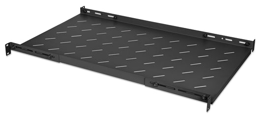 19" Fachboden mit variablen Schienen zur Festmontage, 1 HE, 750 mm Tiefe, schwarz Image 2