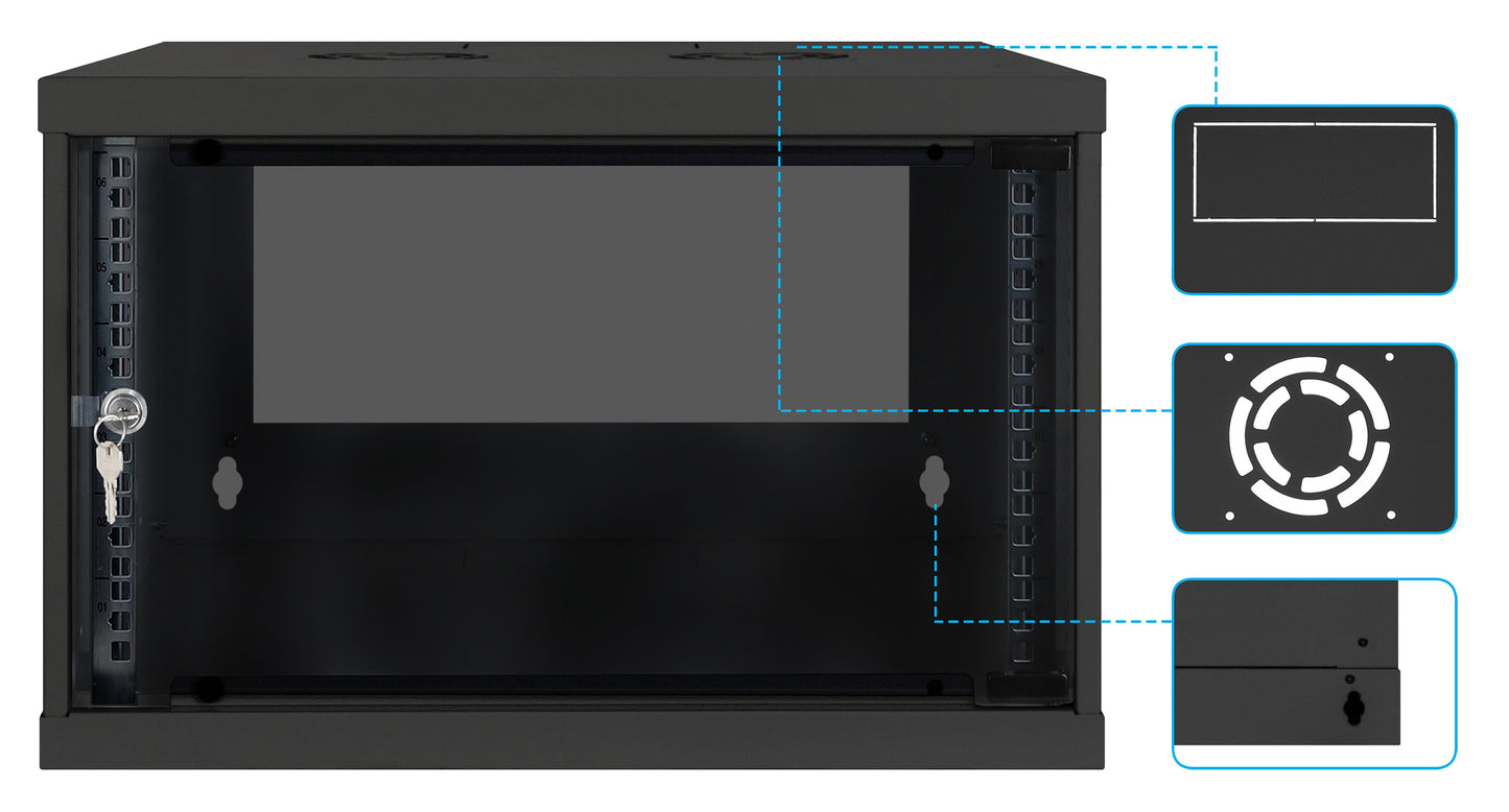 6 HE 19" Netzwerk-Wandverteiler, Basic Line, 560 mm Tiefe, schwarz Image 8