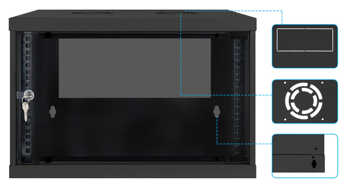 6 HE 19" Netzwerk-Wandverteiler, Basic Line, 560 mm Tiefe, schwarz Image 8