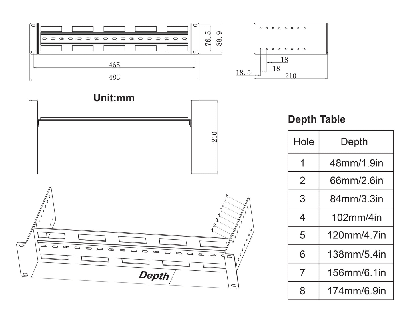 Tiefenverstellbarer 19" DIN-Hutschienenträger, 2 HE Image 8