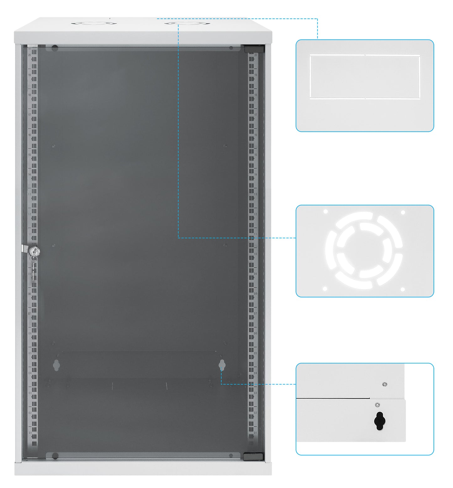 20 HE 19" Netzwerk-Wandverteiler, Basic Line, 400 mm Tiefe, grau Image 9