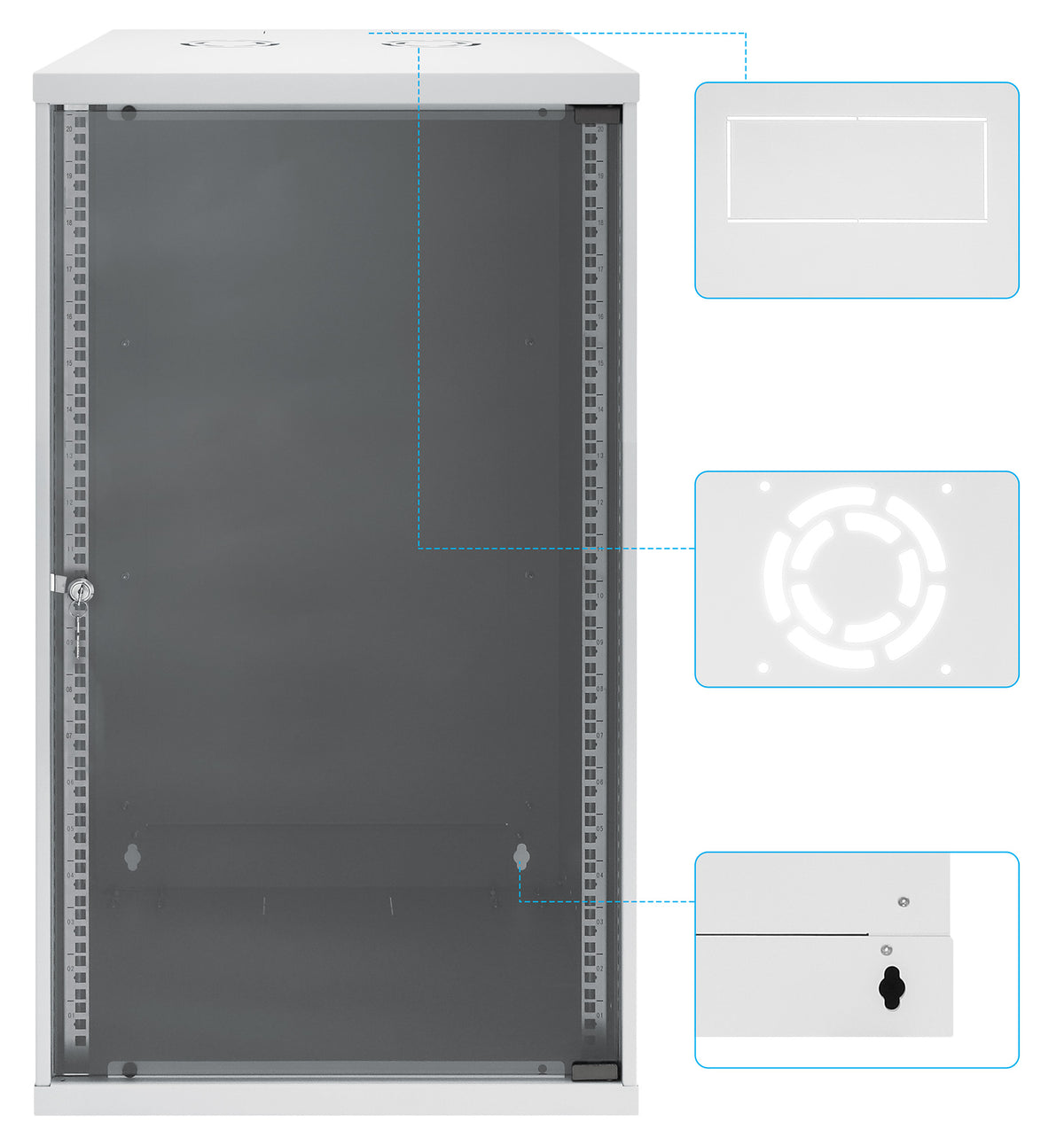 20 HE 19" Netzwerk-Wandverteiler, Basic Line, 560 mm Tiefe, grau Image 9