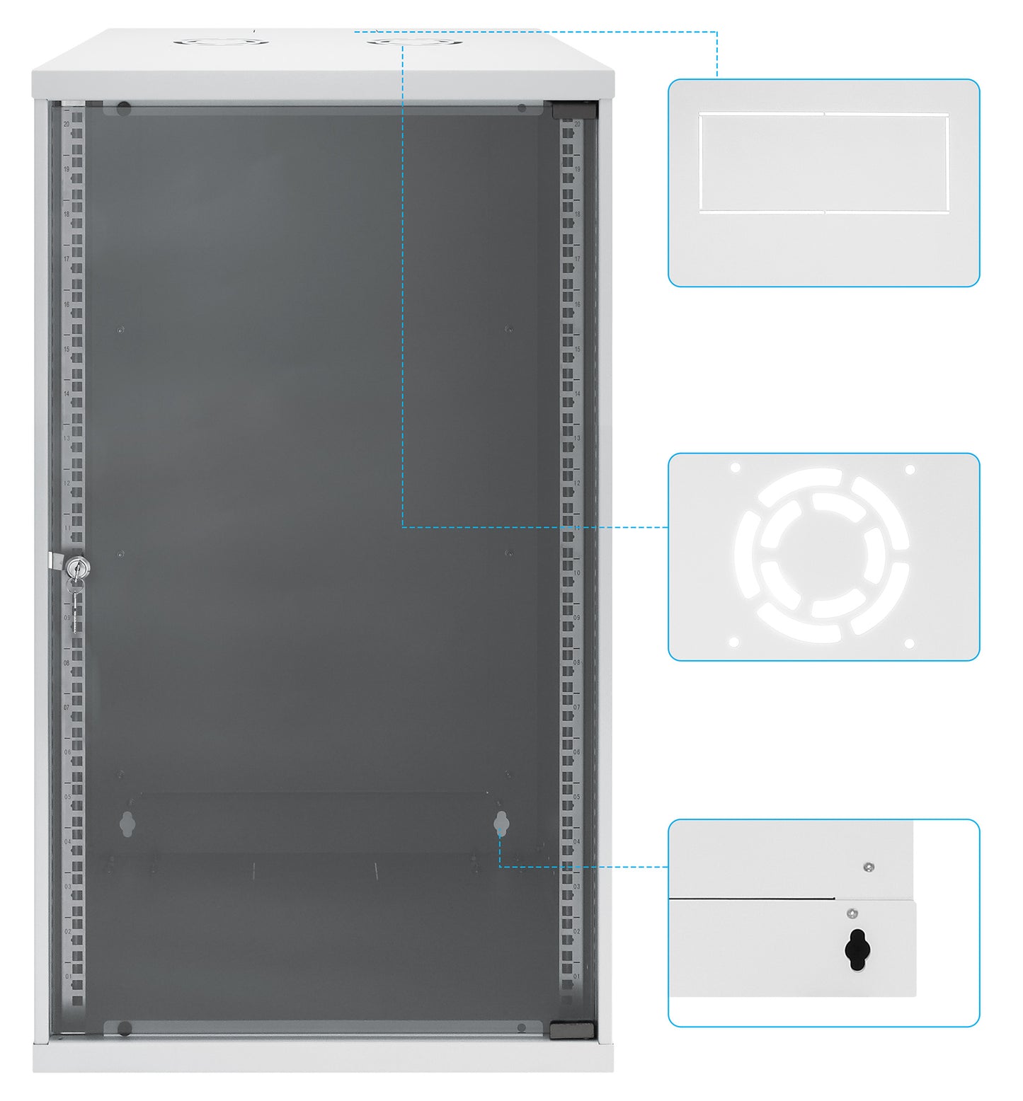 20 HE 19" Netzwerk-Wandverteiler, Basic Line, 560 mm Tiefe, grau Image 9