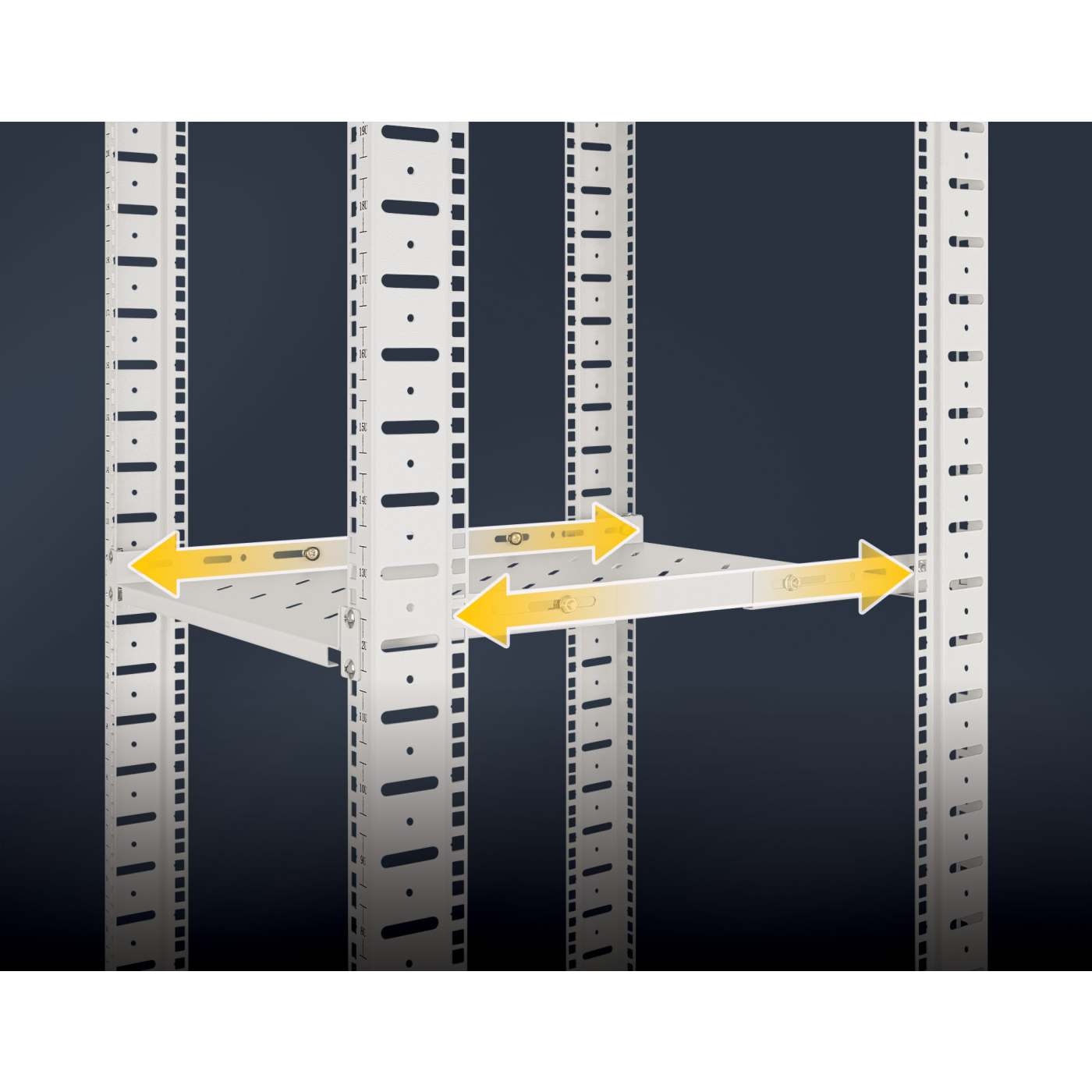 19" Fachboden mit variablen Schienen zur Festmontage, Ablagefläche 350 mm Tiefe, grau Image 5