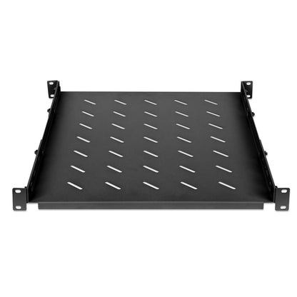 19" Fachboden mit variablen Schienen zur Festmontage, Ablagefläche 550 mm Tiefe, schwarz Image 3