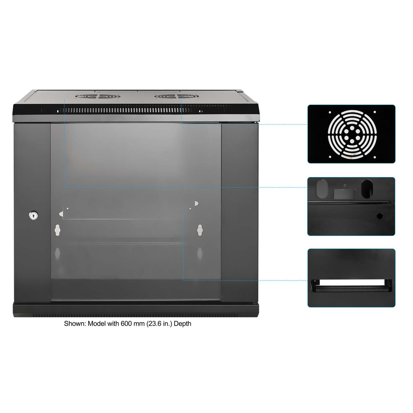 19" Wandverteiler, 9 HE, 500 (H) x 570 (B) x 450 (T) mm, schwarz Image 6