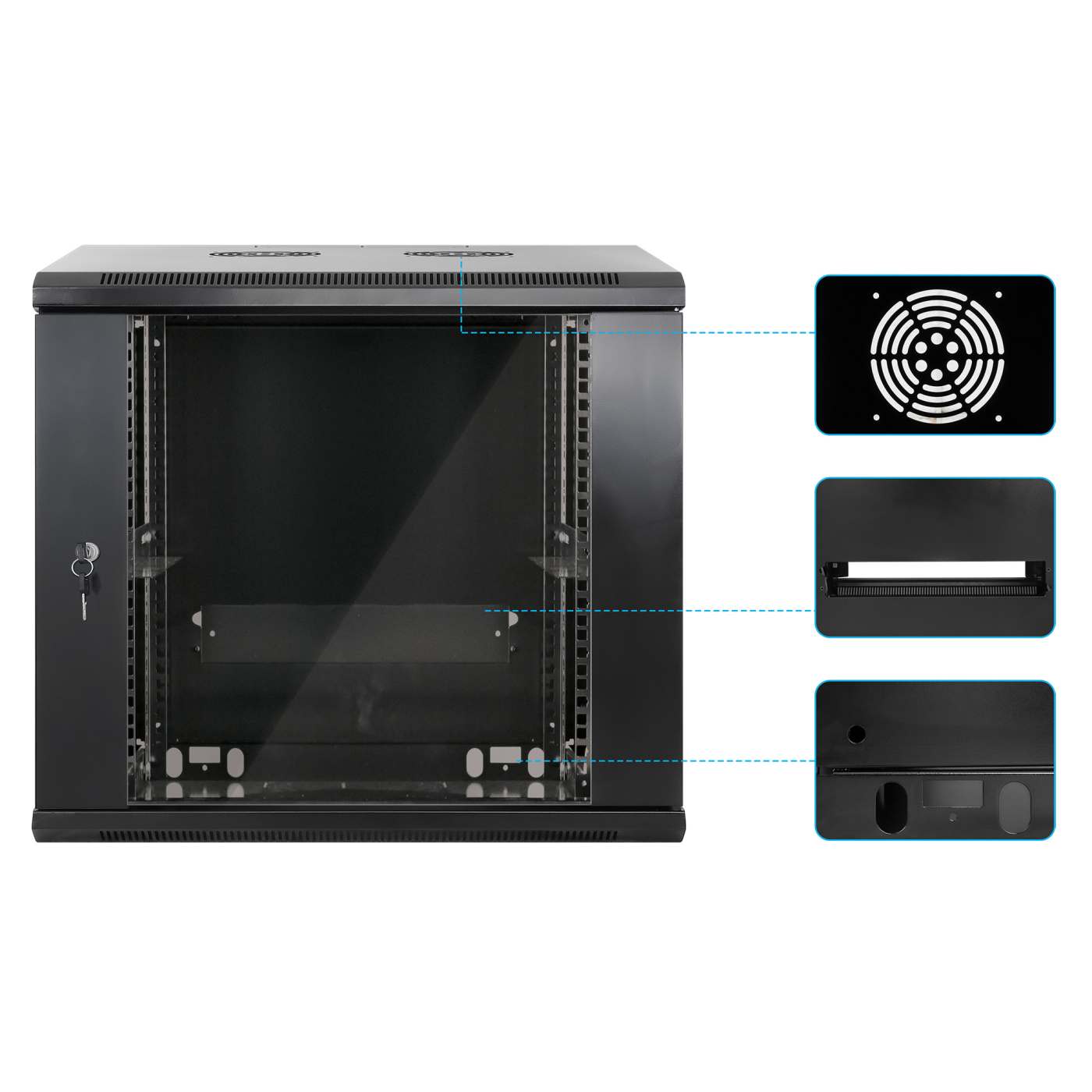 19" Wandverteiler, 9 HE, 500 (H) x 600 (B) x 450 (T) mm, schwarz Image 6