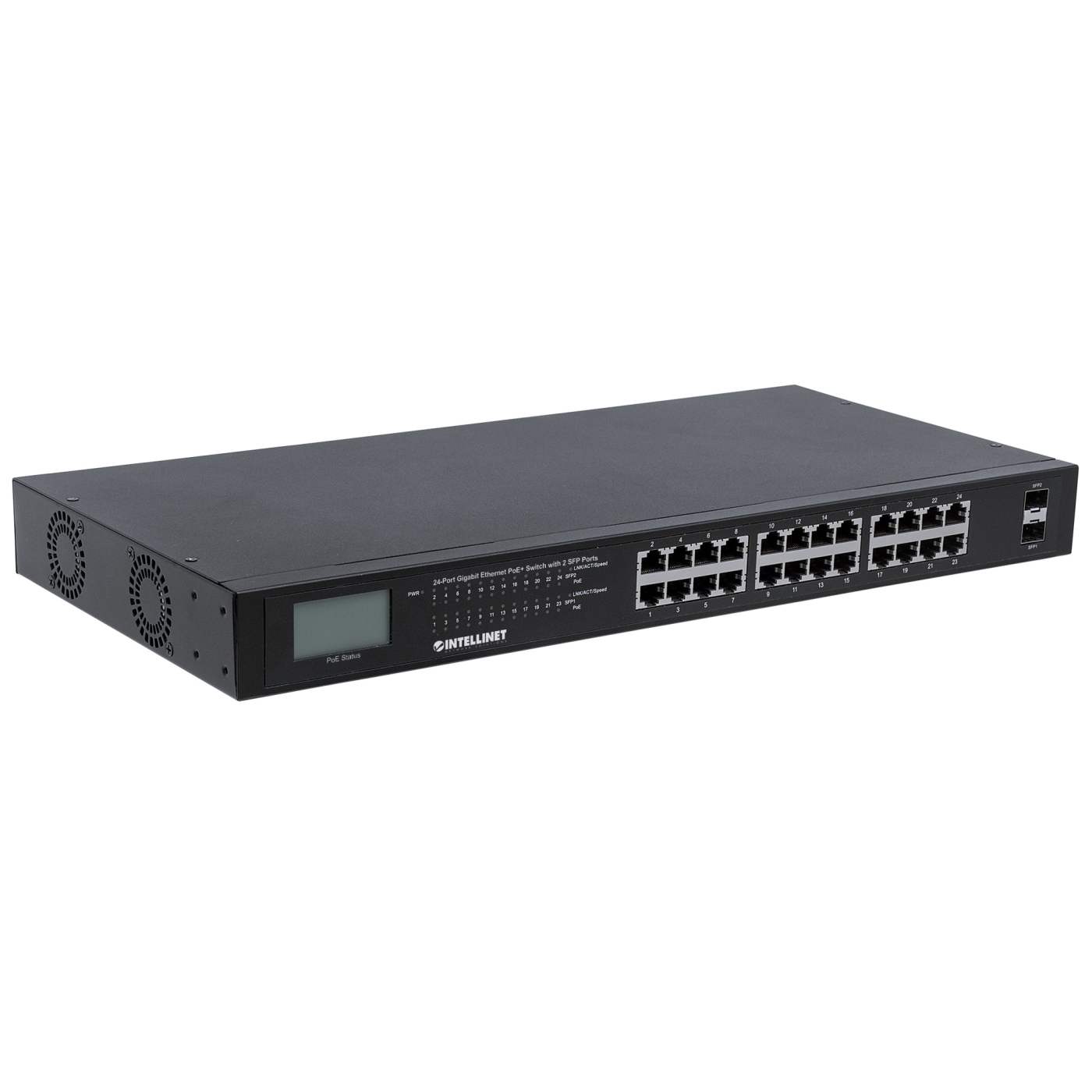 24-Port Gigabit Ethernet PoE+ Switch mit 2 SFP-Ports und LCD-Anzeige Image 3