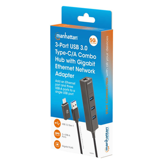 3-Port USB 3.0 Typ-C / Typ-A Kombo-Hub mit Gigabit Ethernet-Netzwerkadapter Packaging Image 2