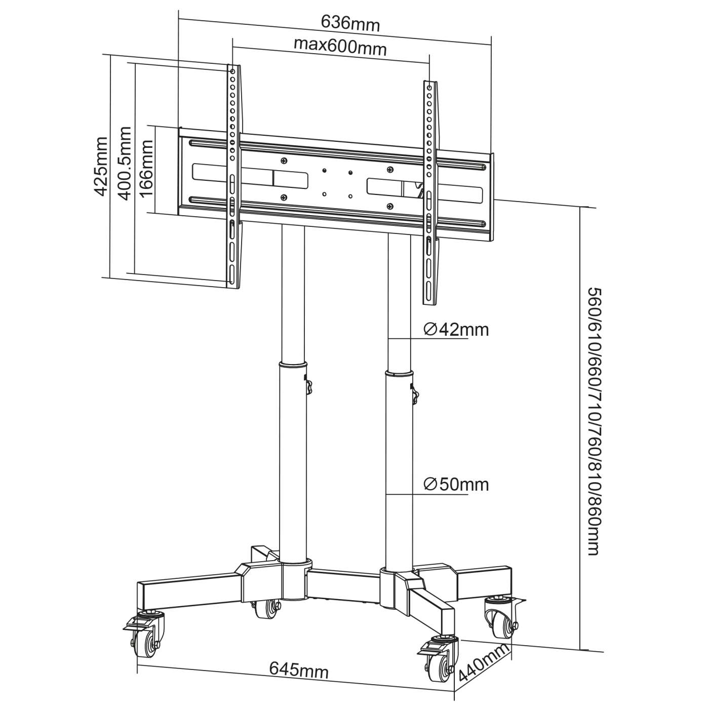 Kompakter TV-Ständer auf Rollen, höhenverstellbar, für 23" bis 70" Image 12