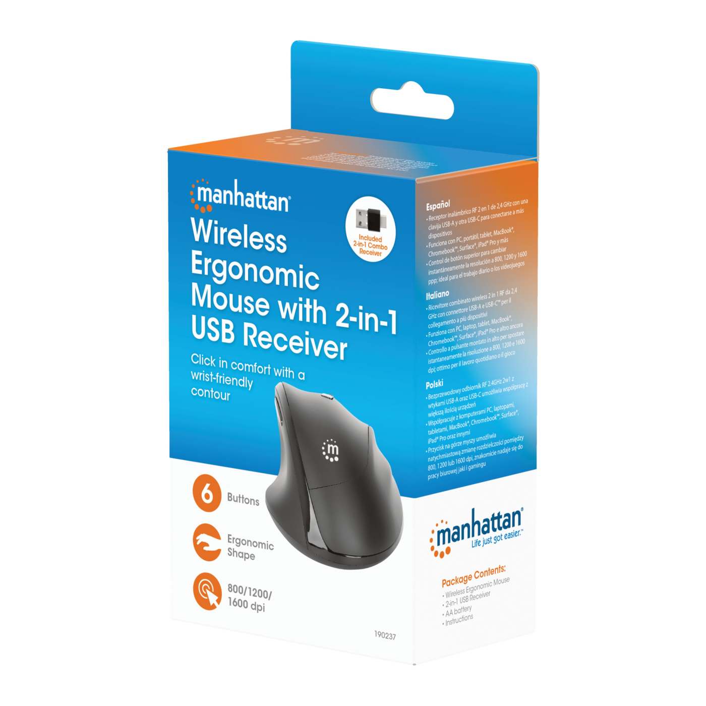 Ergonomische Kabellose Maus mit 2-in-1 USB-Empfänger Packaging Image 2