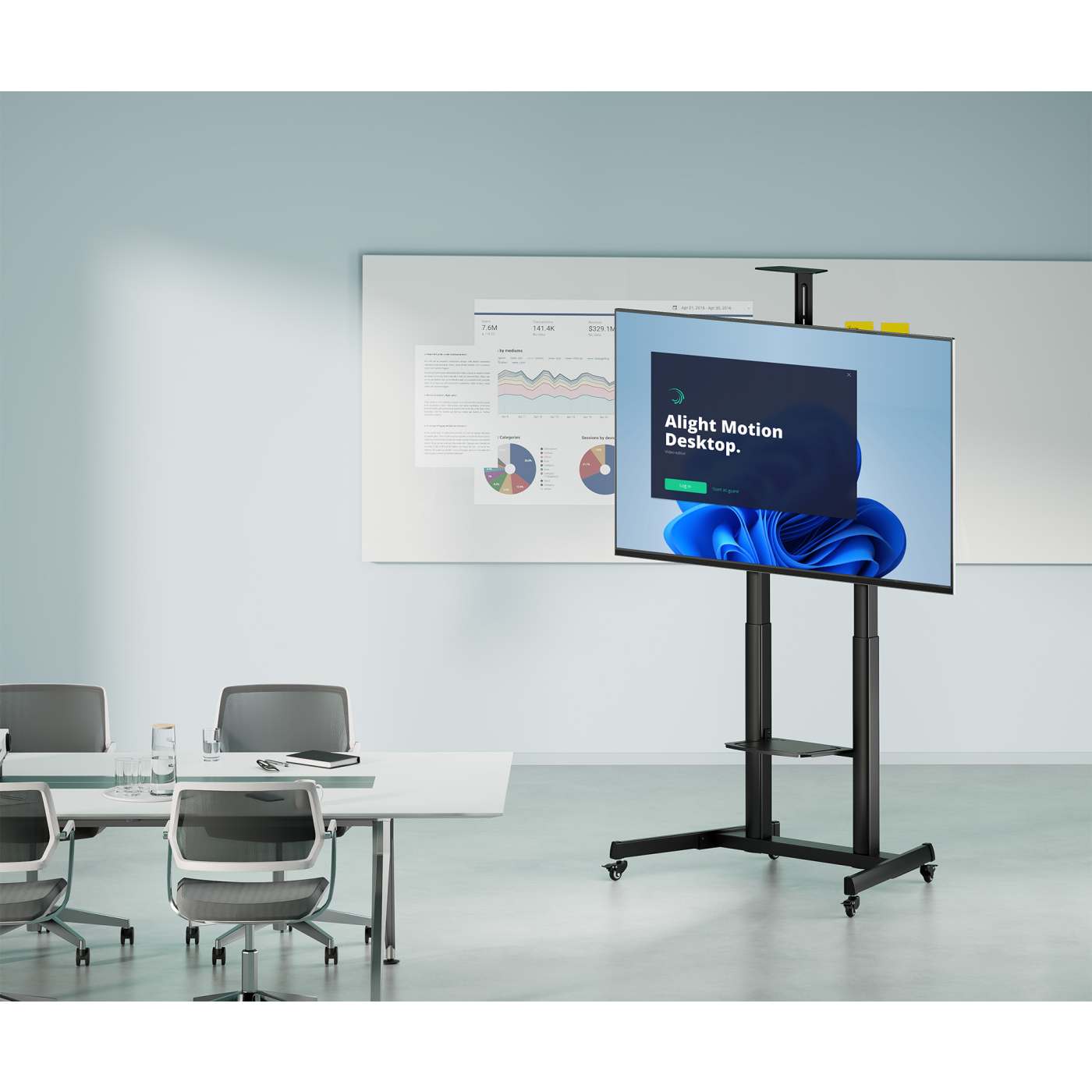 Multimedia TV-Ständer auf Rollen, werkzeuglos höhenverstellbar, für 60" bis 120" Großbildschirme Image 4