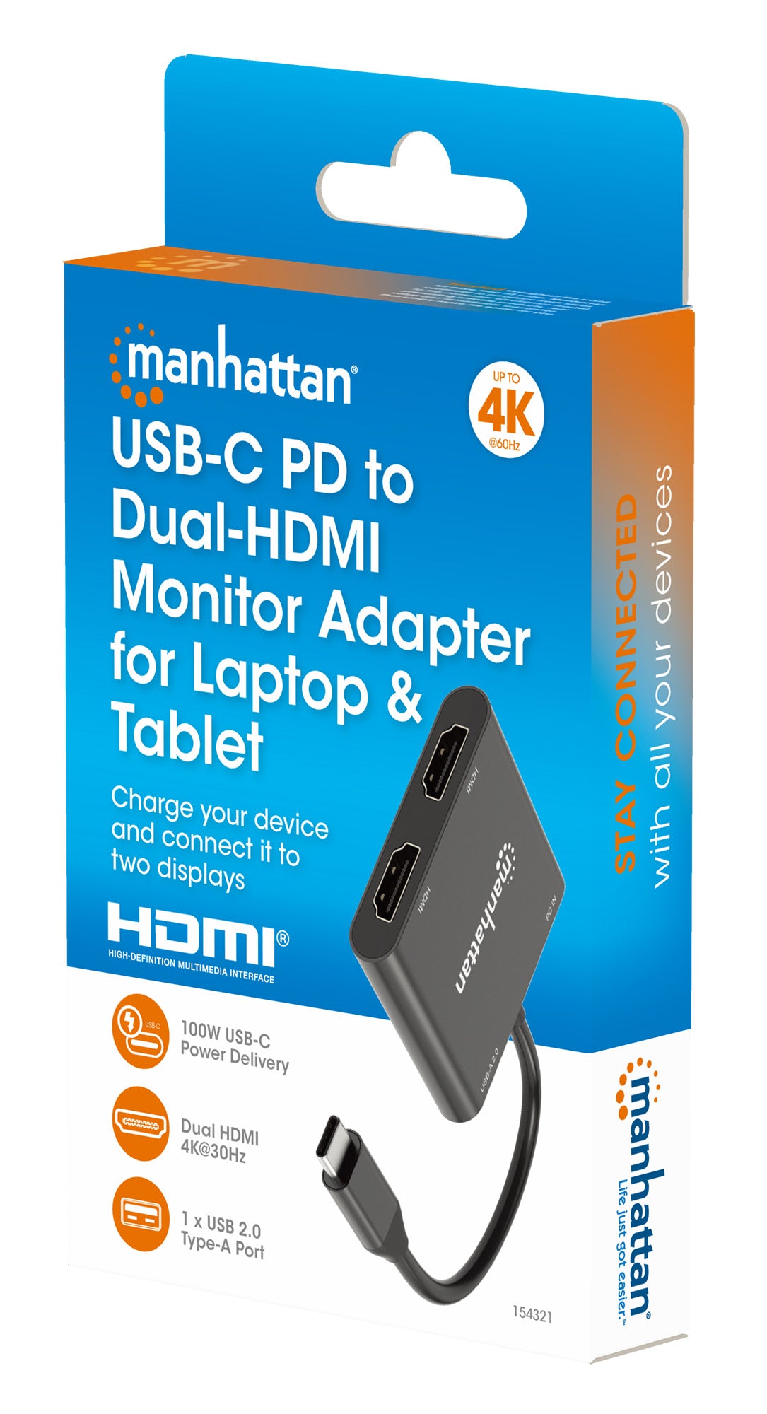 USB-C PD auf Dual-HDMI-Monitor-Adapter für Laptop und Tablet Packaging Image 2