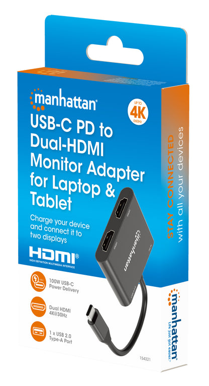 USB-C PD auf Dual-HDMI-Monitor-Adapter für Laptop und Tablet Packaging Image 2