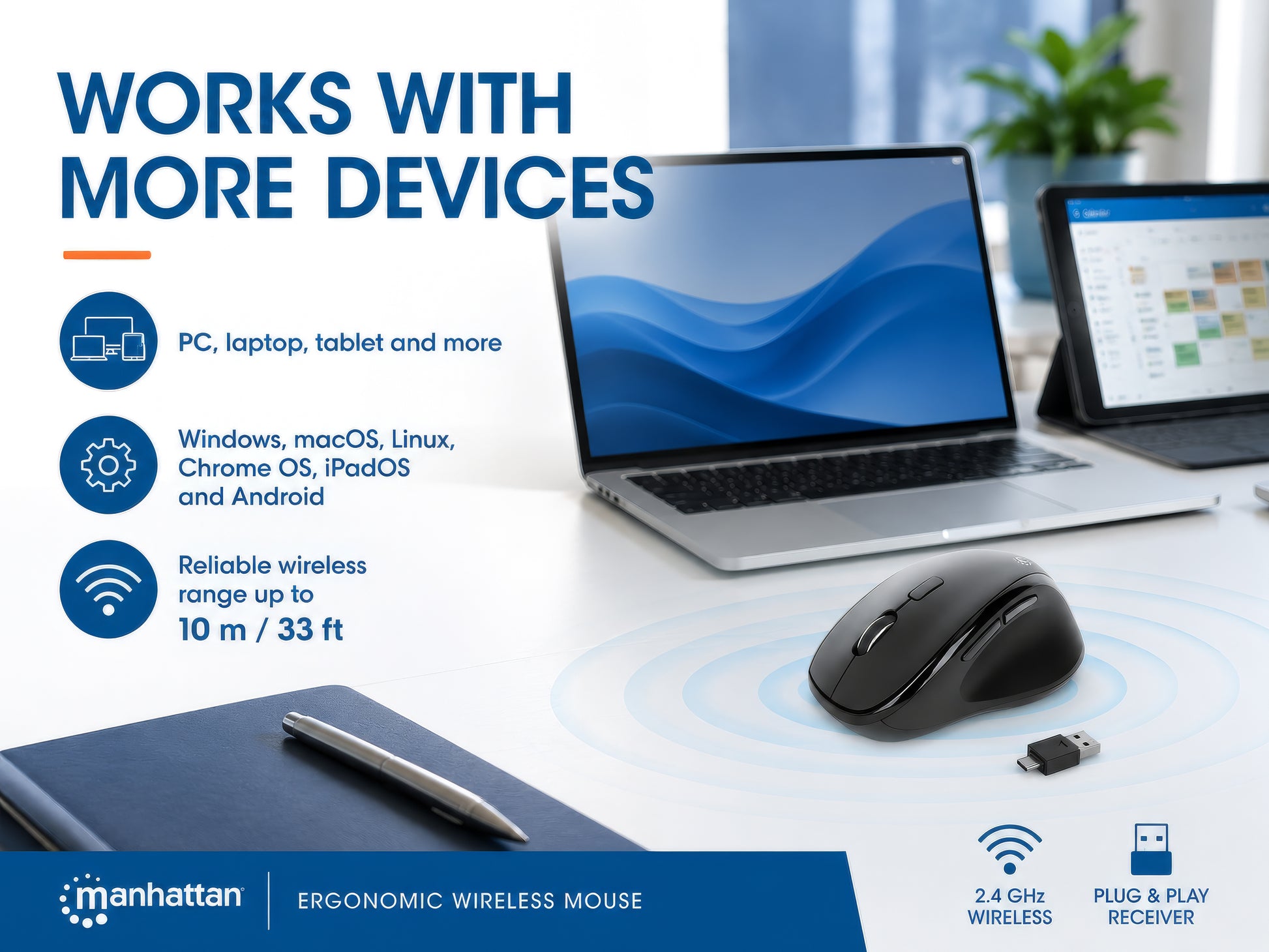 Ergonomische Kabellose Maus mit 2-in-1 USB-Empfänger Image 11