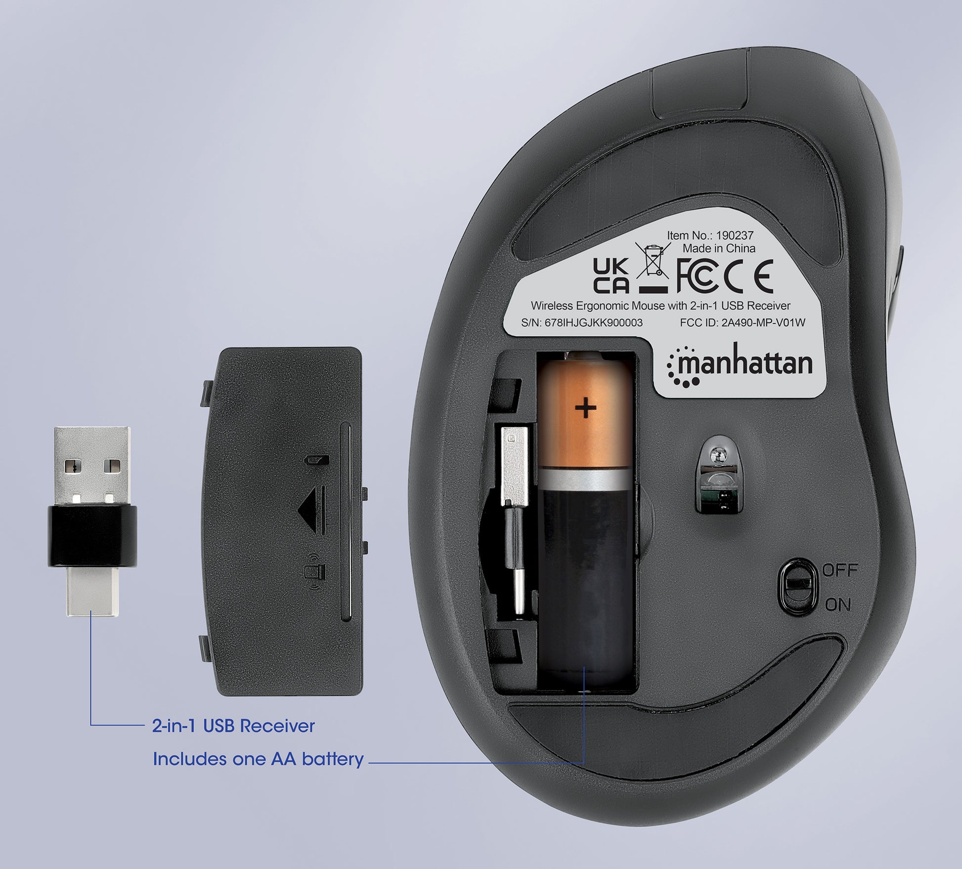 Ergonomische Kabellose Maus mit 2-in-1 USB-Empfänger Image 7