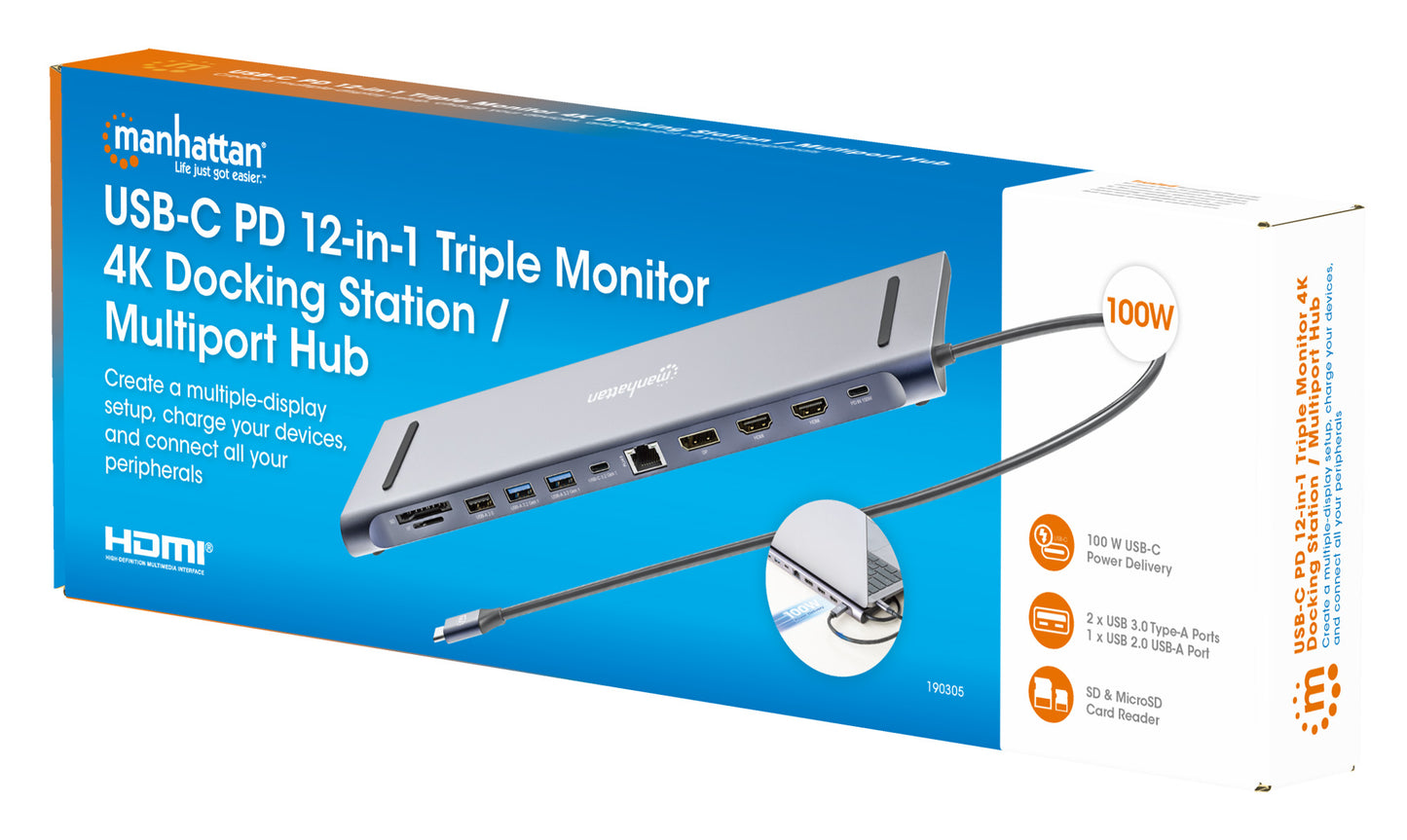USB-C PD 12-in-1 4K Dockingstation / Multiport-Hub für drei Monitore Packaging Image 2
