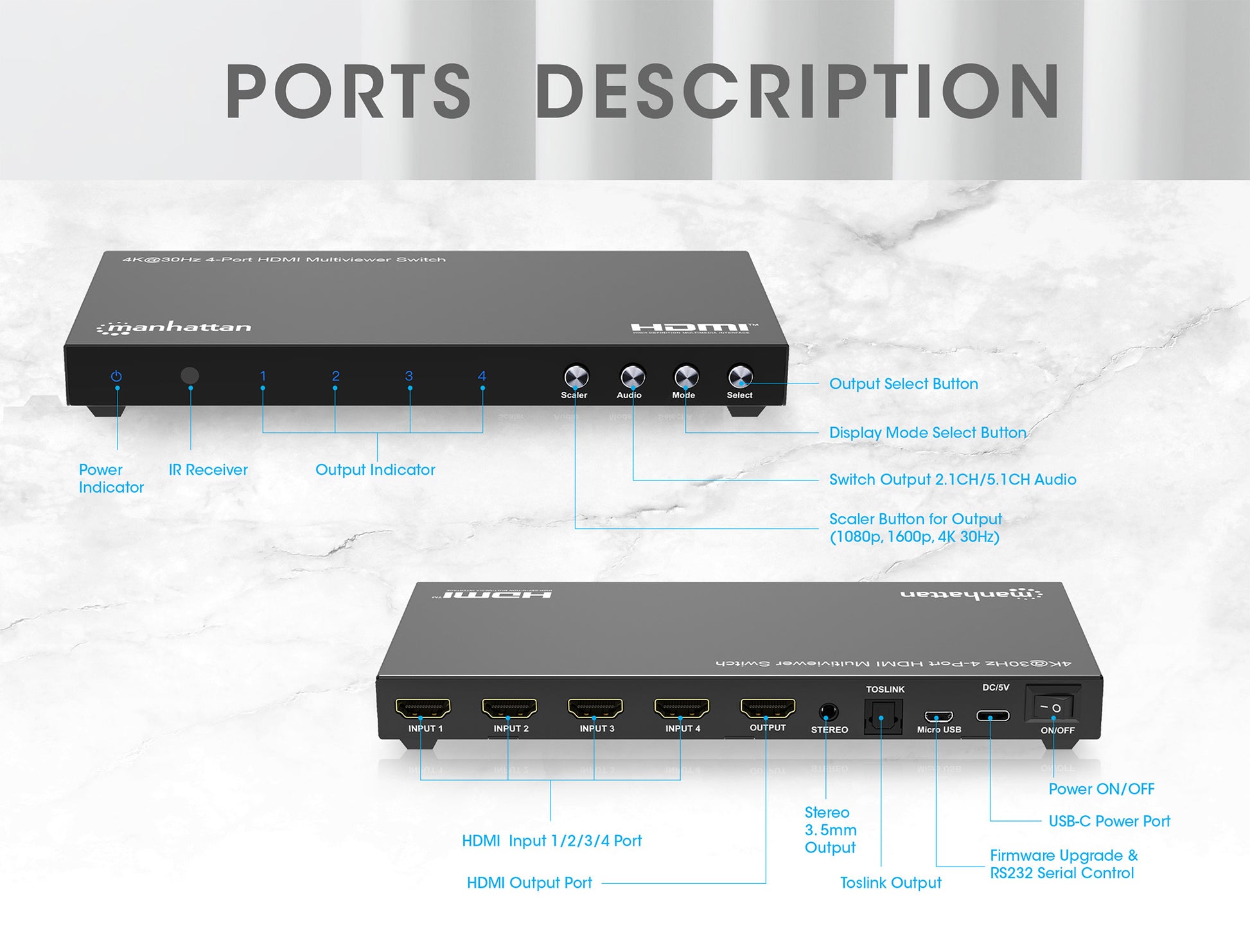 4K@30Hz 4-Port HDMI Multiviewer Switch Image 9