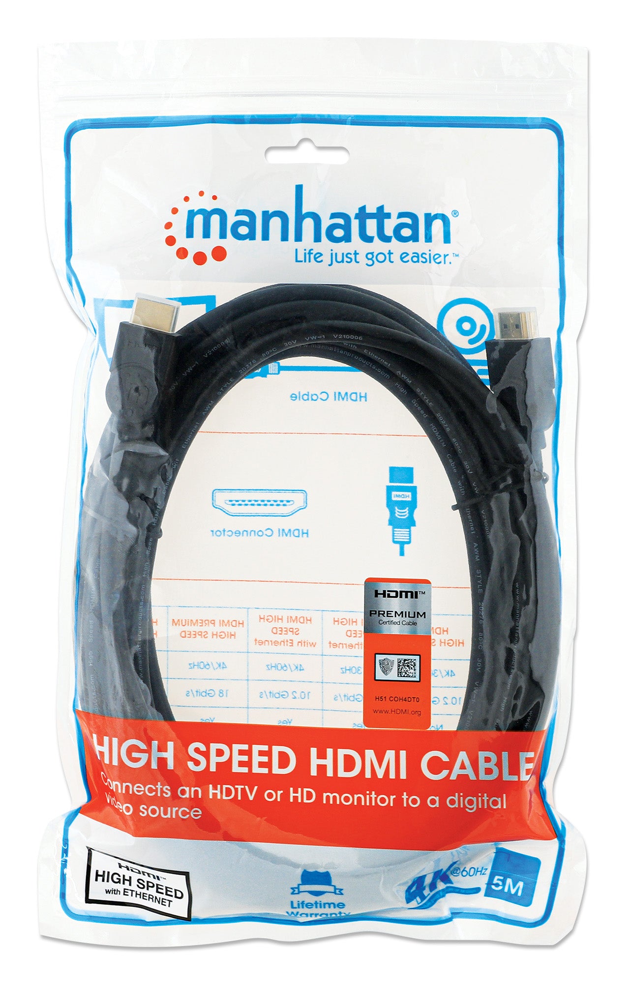 Zertifiziertes Premium High Speed HDMI-Kabel mit Ethernet-Kanal, 5 m Packaging Image 2