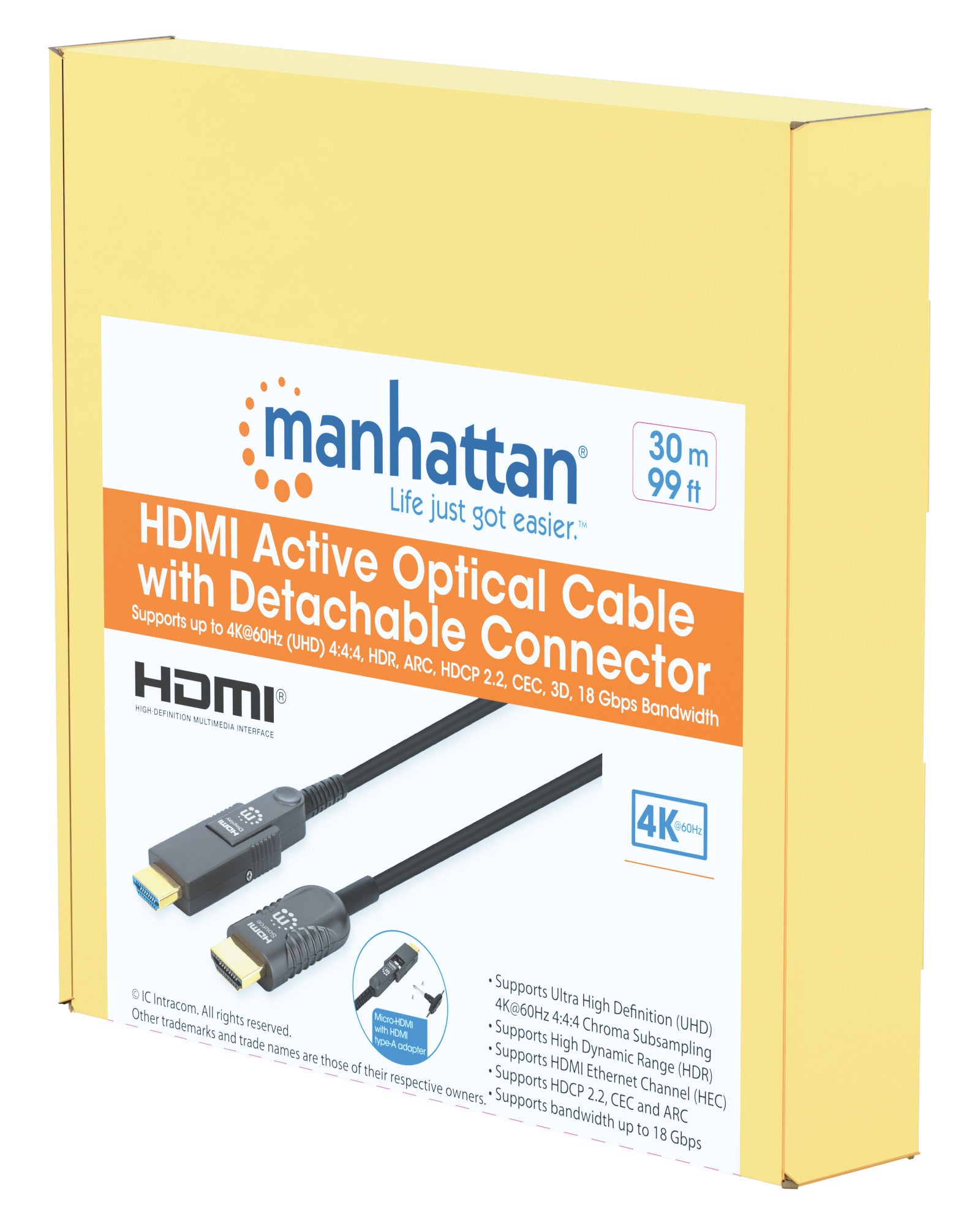 Aktives optisches High Speed HDMI-Glasfaserkabel mit abnehmbarem Stecker, 30 m Packaging Image 2
