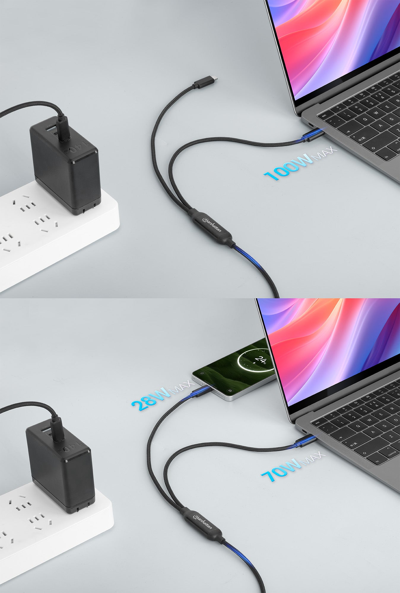 Dual USB-C Ladekabel 100 W, 2 m Image 3