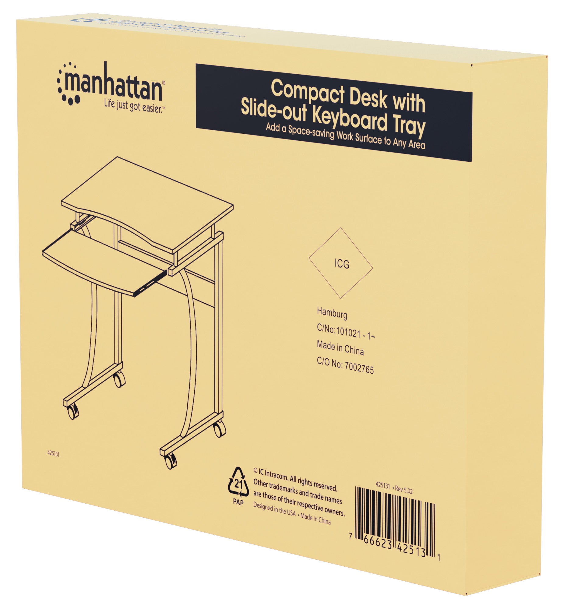 Kompakter Schreibtisch mit ausziehbarer Tastaturablage Packaging Image 2