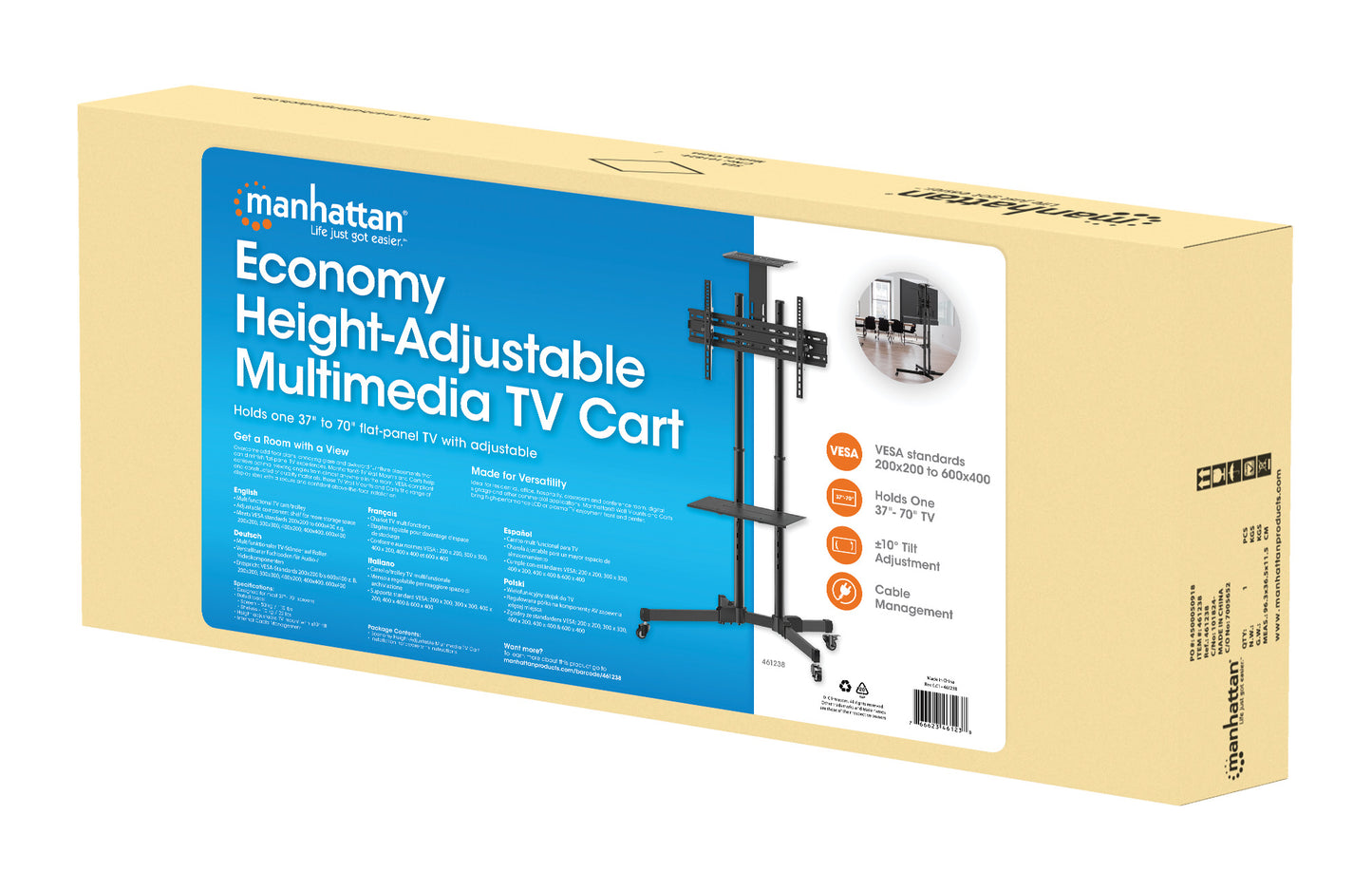 Multimedia TV-Ständer auf Rollen für 37 bis 70 Zoll, neigbar und höhenverstellbar Packaging Image 2