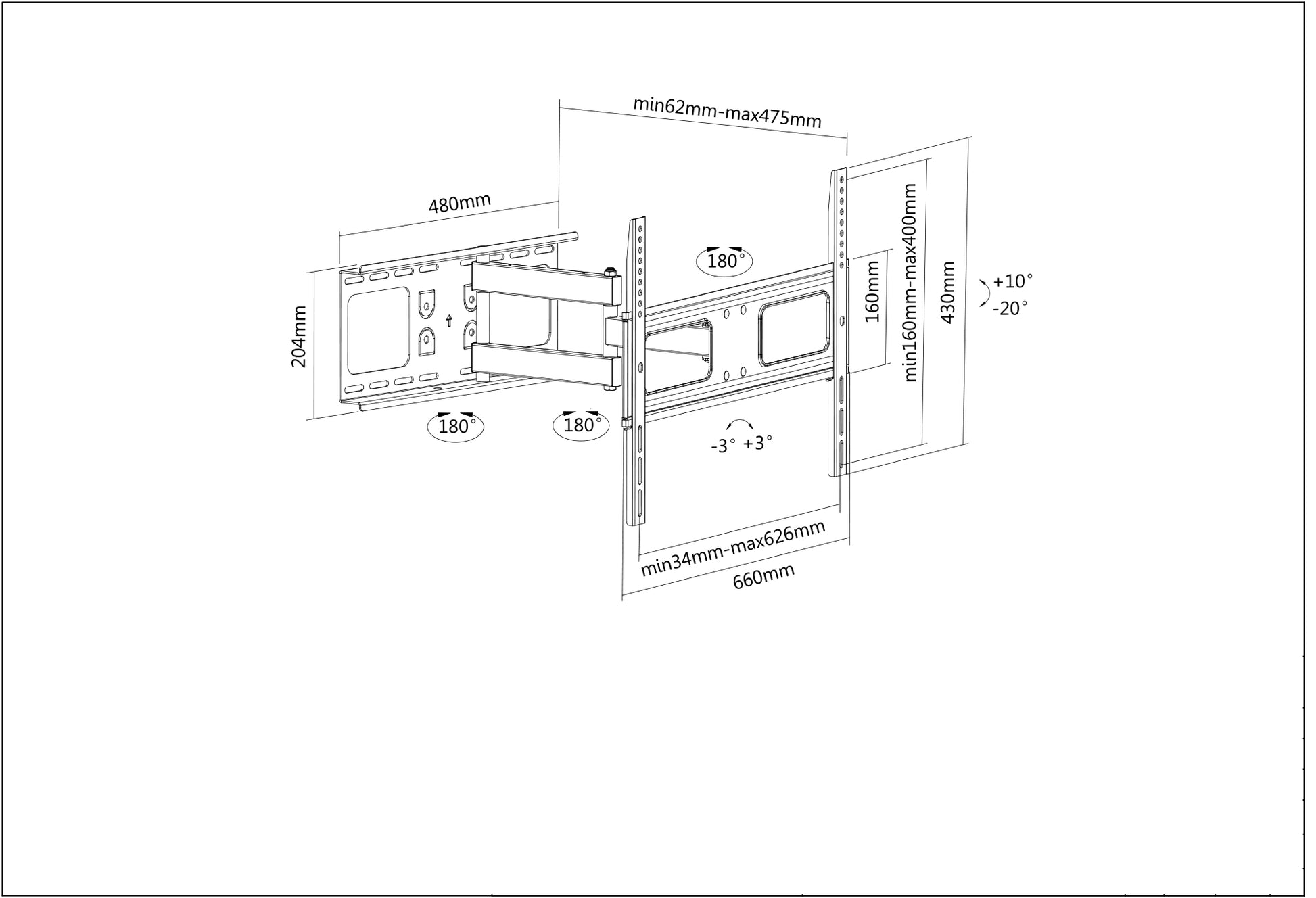 TV-Wandhalterung für 37 bis 70 Zoll, neigbar und schwenkbar Image 7