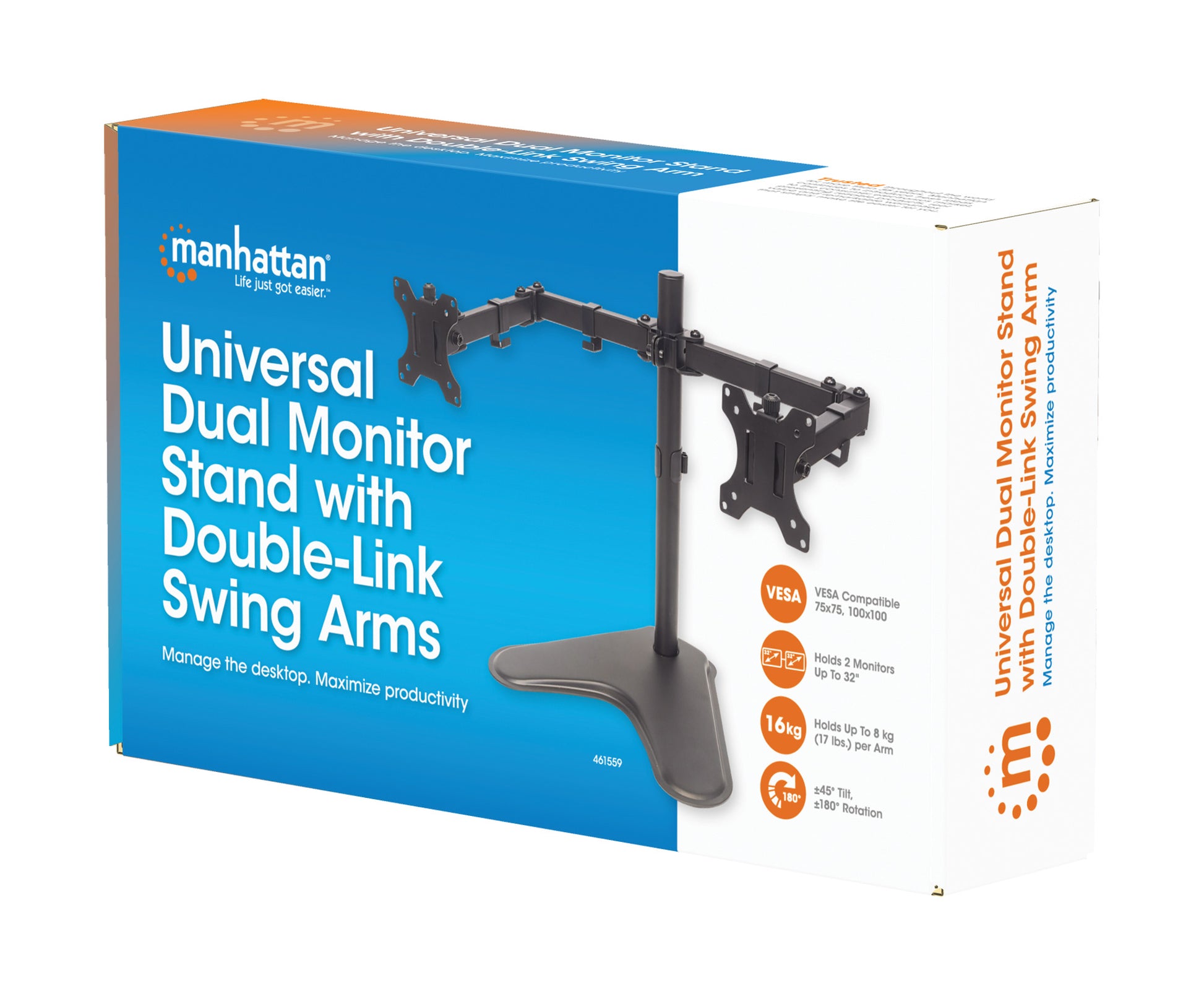 Tischhalterung mit Standfuß für zwei Monitore von 17 bis 32 Zoll Packaging Image 2