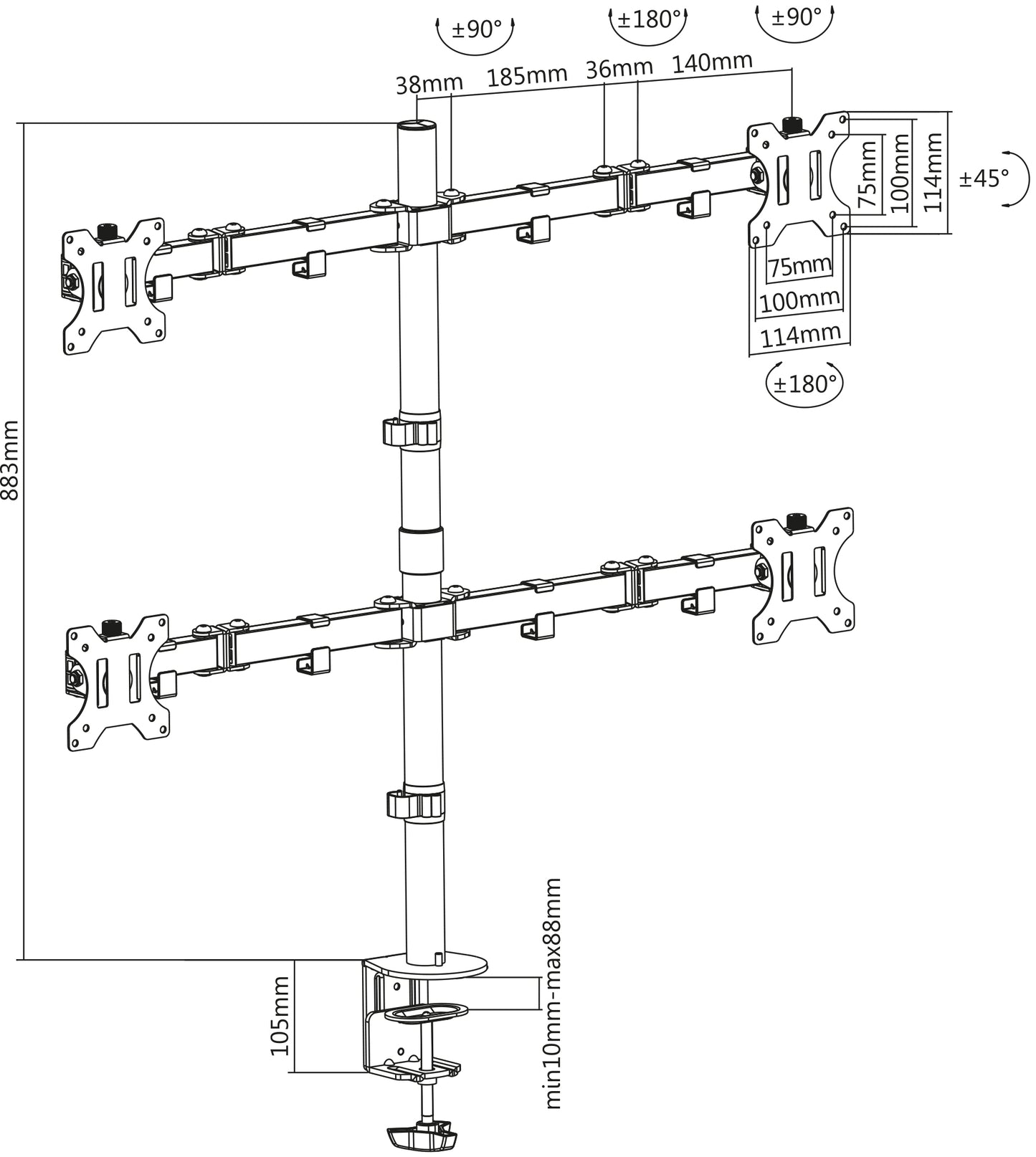 Tischhalterung für vier Monitore von 17 bis 32 Zoll Image 6