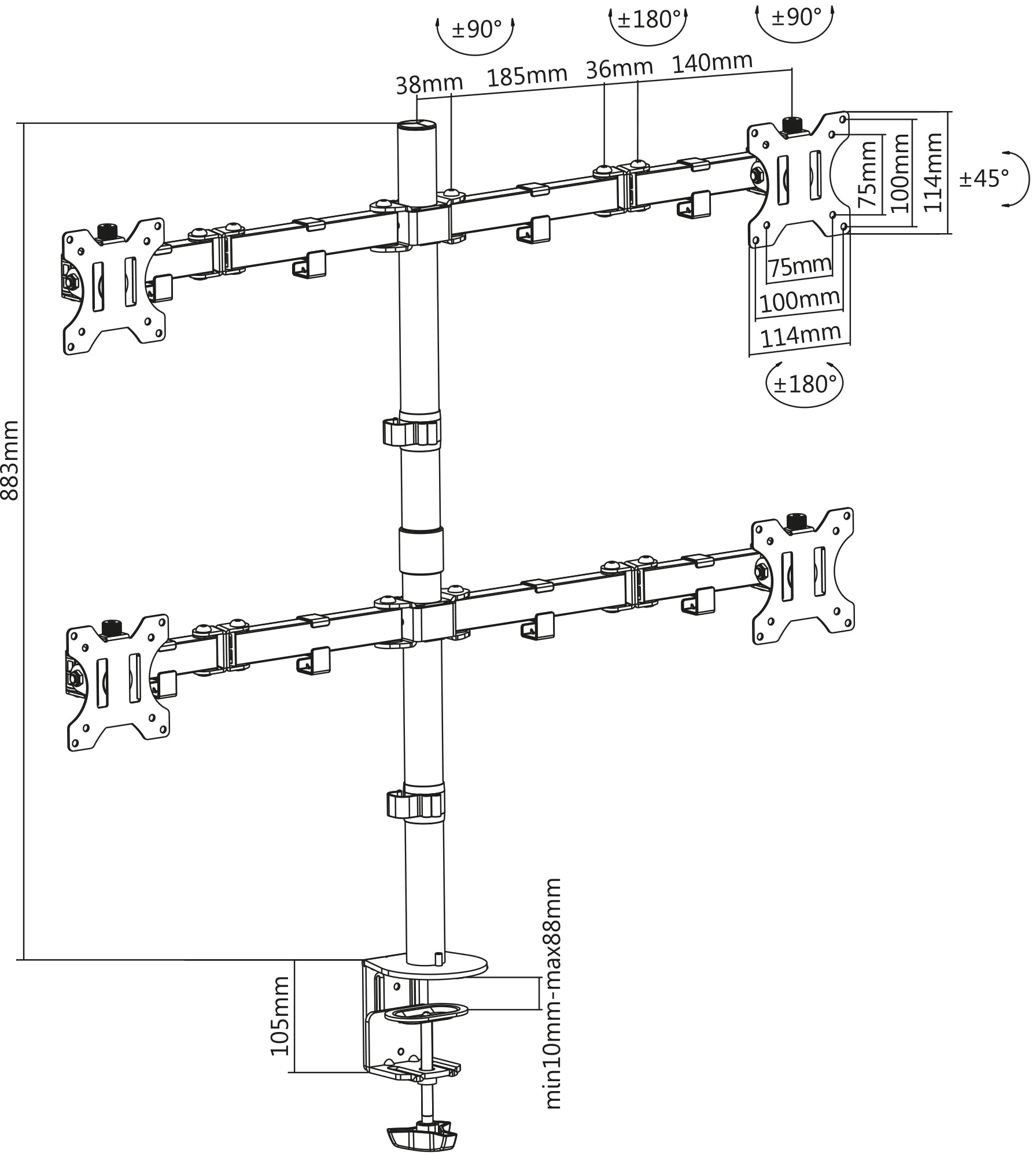 Tischhalterung für vier Monitore von 17 bis 32 Zoll Image 6