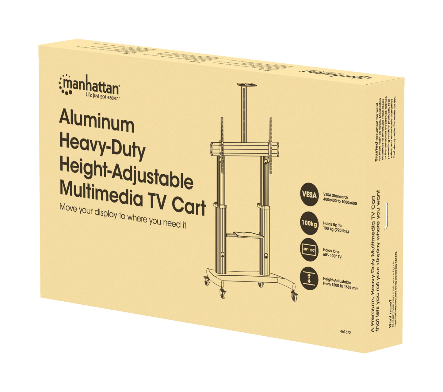 Multimedia TV-Ständer auf Rollen für 60 bis 100 Zoll, neigbar und höhenverstellbar Packaging Image 2