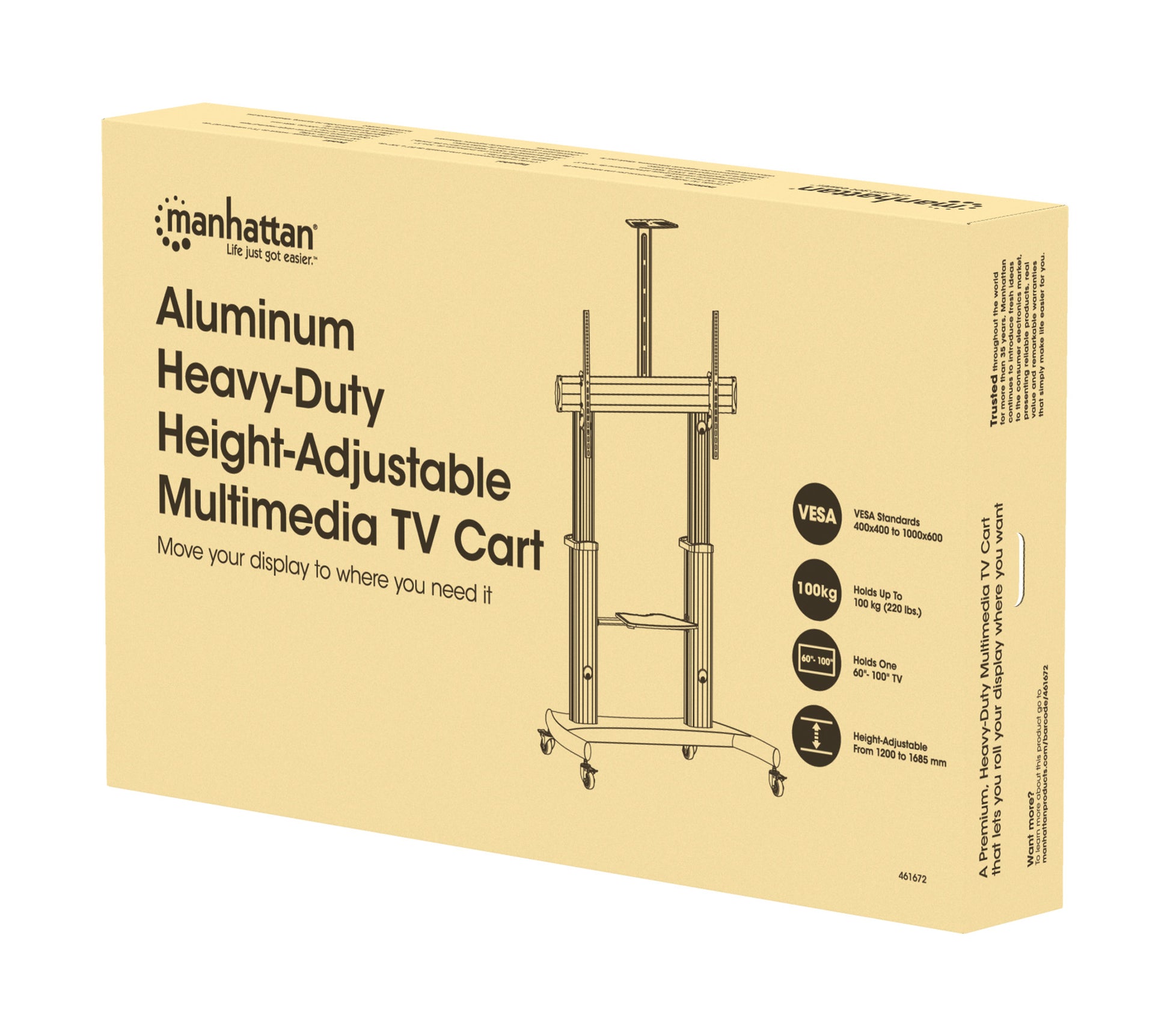 Multimedia TV-Ständer auf Rollen für 60 bis 100 Zoll, neigbar und höhenverstellbar Packaging Image 2
