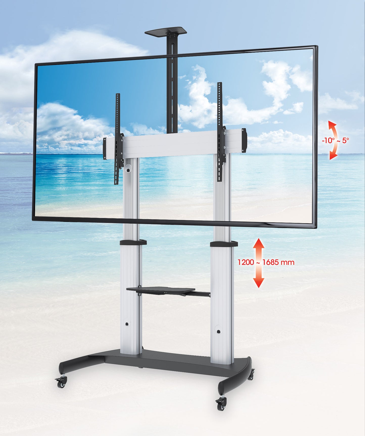 Multimedia TV-Ständer auf Rollen für 60 bis 100 Zoll, neigbar und höhenverstellbar Image 7