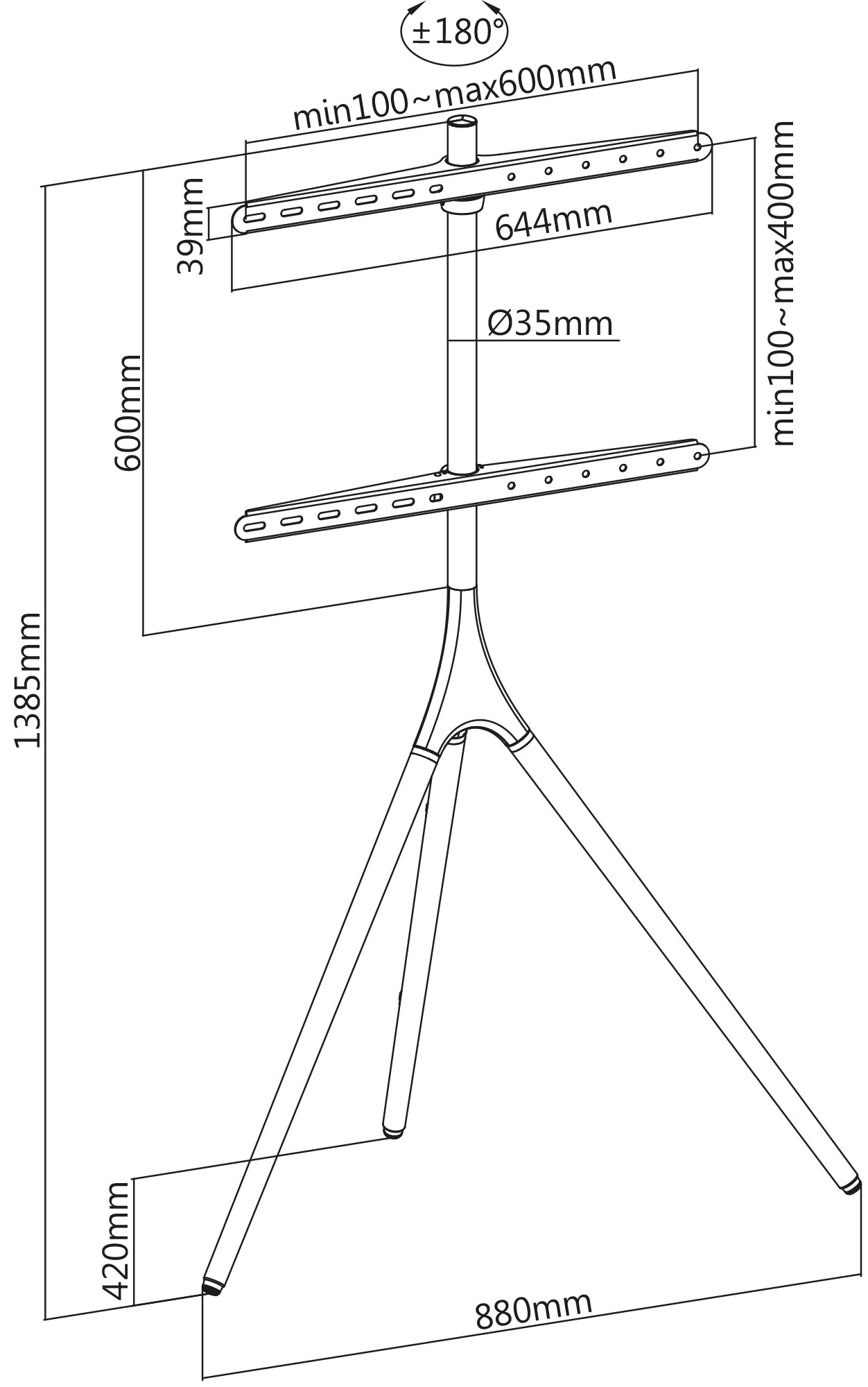 Mobiler TV-Ständer mit Stativbeinen für 45 bis 65 Zoll, schwenkbar und höhenverstellbar Image 13